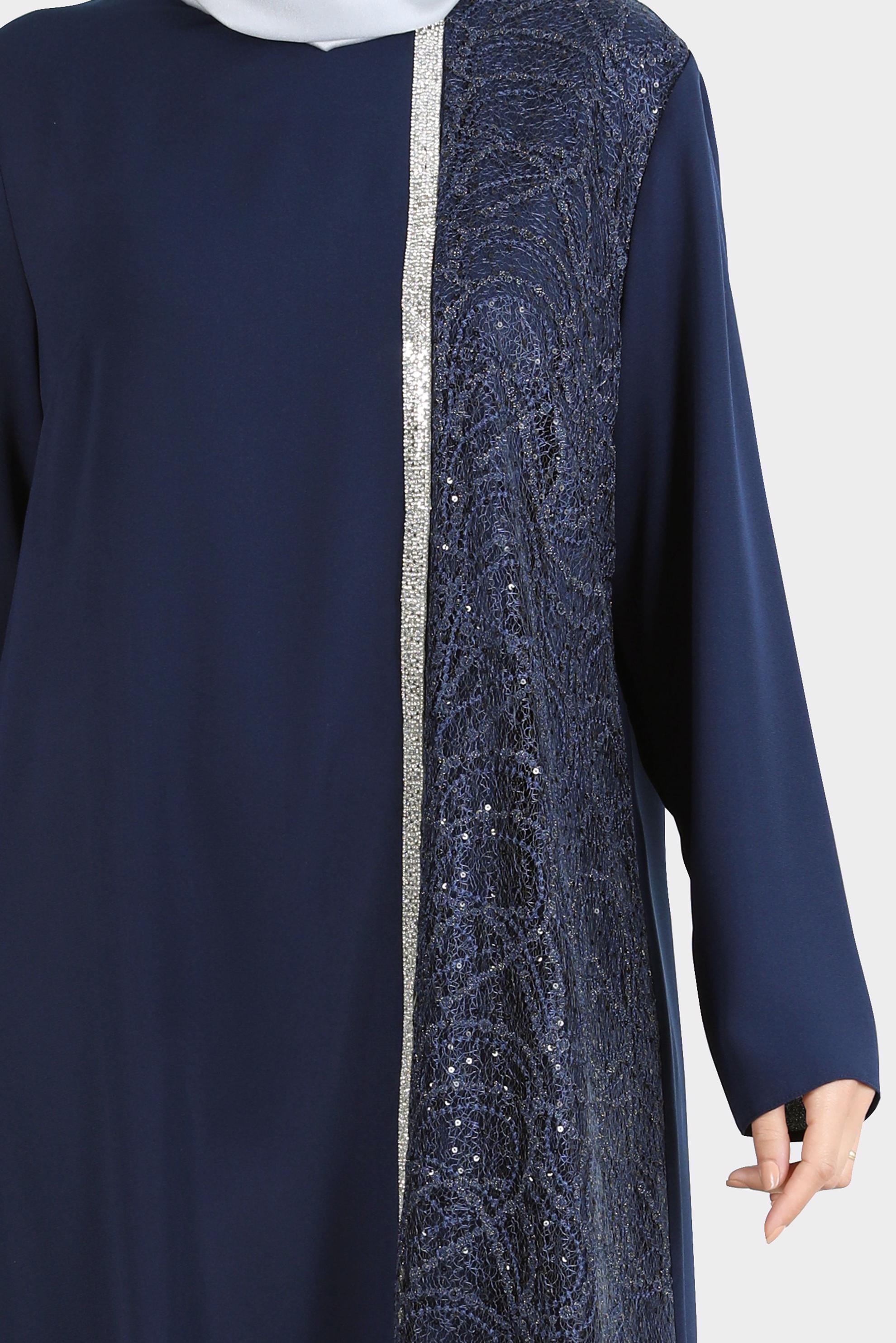 Tesettür giyim LACİVERT TAŞ ŞERİT DETAYLI GÜPÜRLÜ İKİLİ PANT. TAKIM 30274 