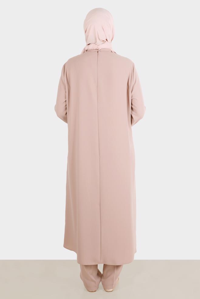 Vêtements hijab POUDRE ENSEMBLE PANTALON 2 PIÈCES GUIPURÉ RAYÉ GEM 30274 - ALVİNA