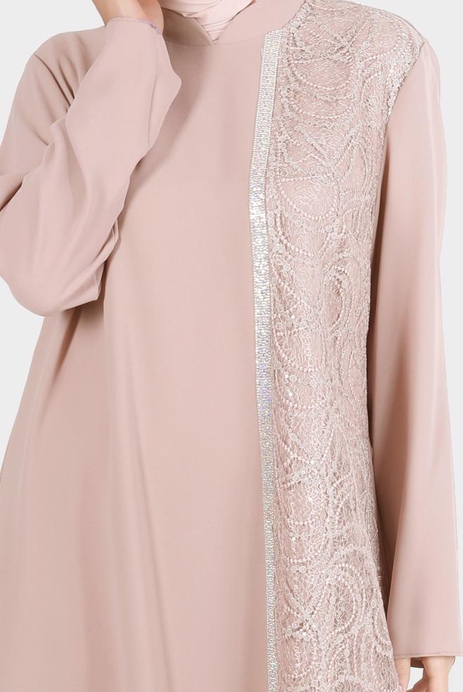 Vêtements hijab POUDRE ENSEMBLE PANTALON 2 PIÈCES GUIPURÉ RAYÉ GEM 30274 - ALVİNA