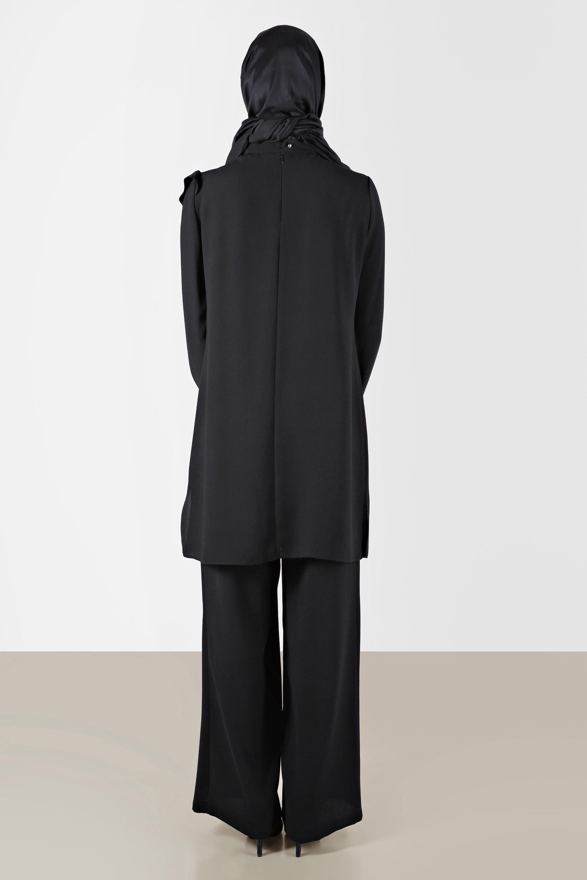 Tesettür giyim SİYAH TAŞ DETAYLI VOLANLI İKİLİ PANT. TAKIM 30275 