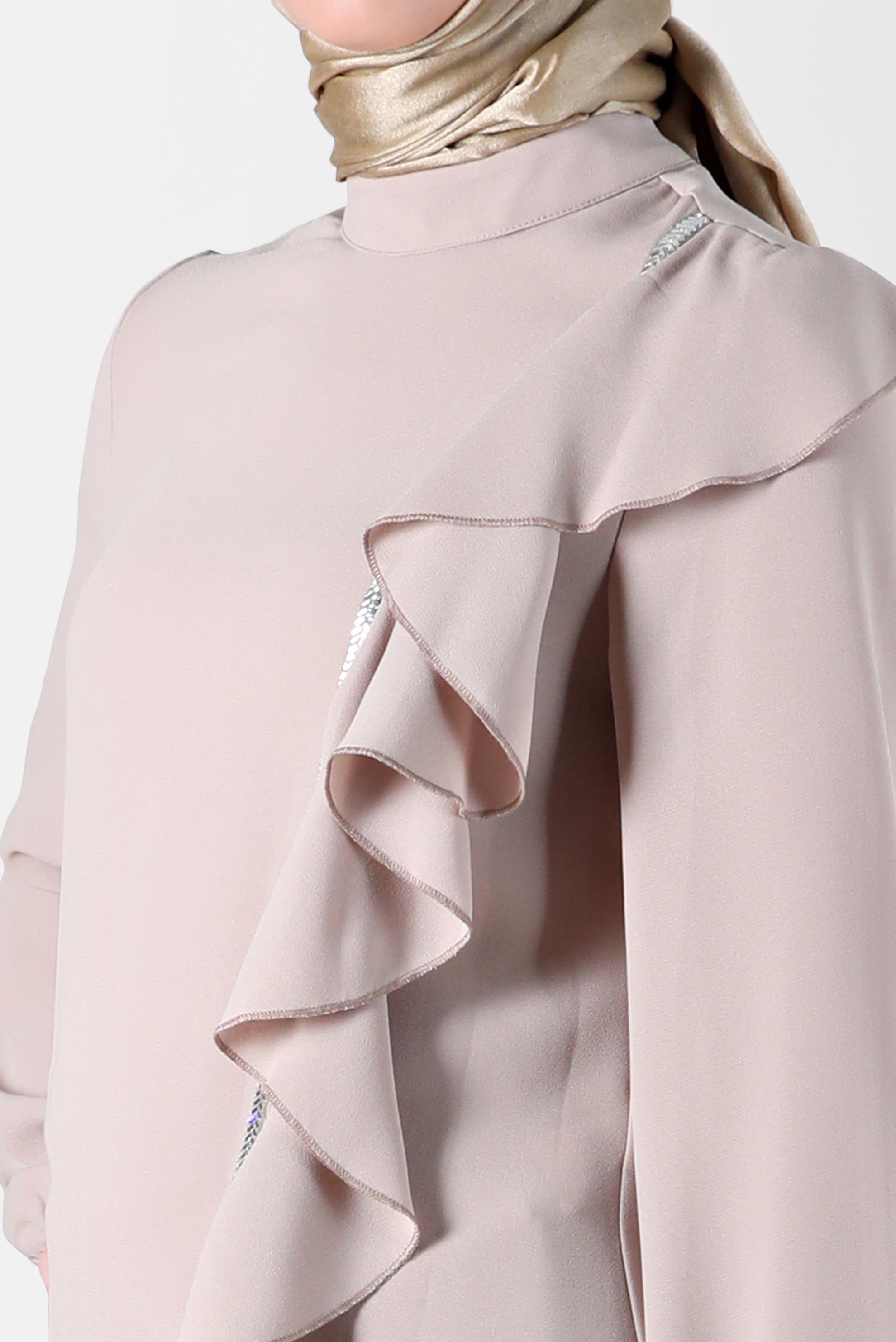 Tesettür giyim BEJ TAŞ DETAYLI VOLANLI İKİLİ PANT. TAKIM 30275 