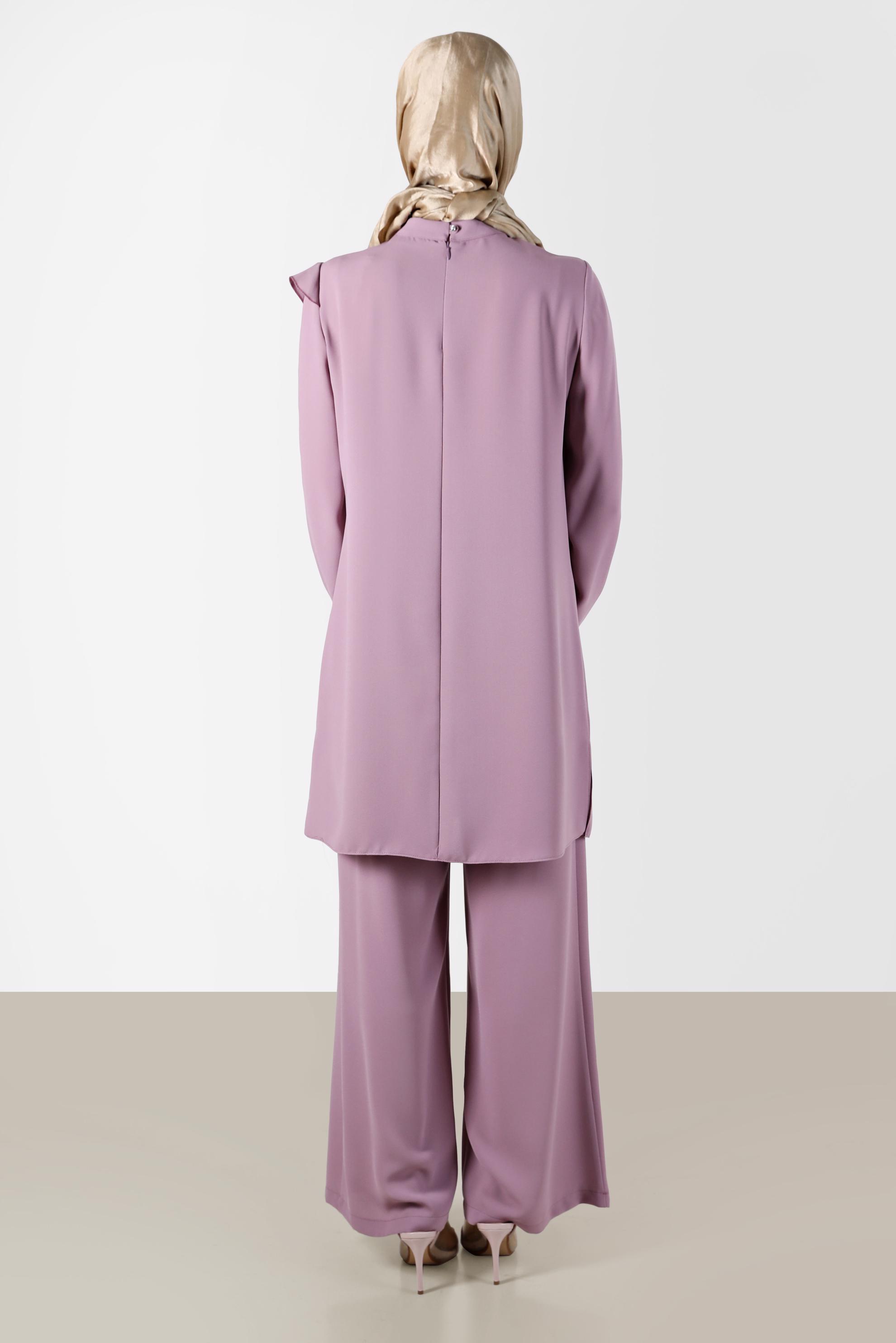 Tesettür giyim MOR TAŞ DETAYLI VOLANLI İKİLİ PANT. TAKIM 30275 