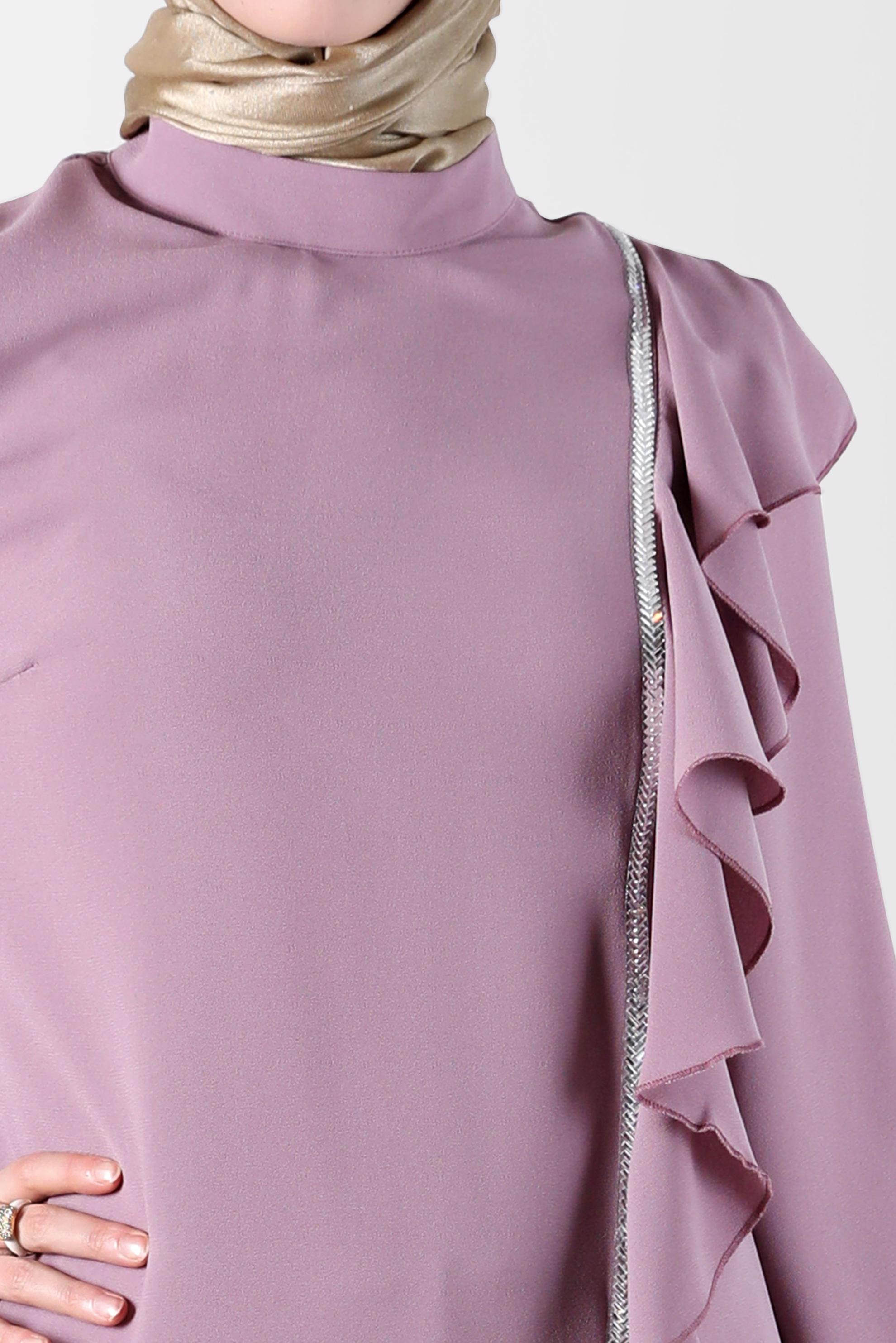 Tesettür giyim MOR TAŞ DETAYLI VOLANLI İKİLİ PANT. TAKIM 30275 
