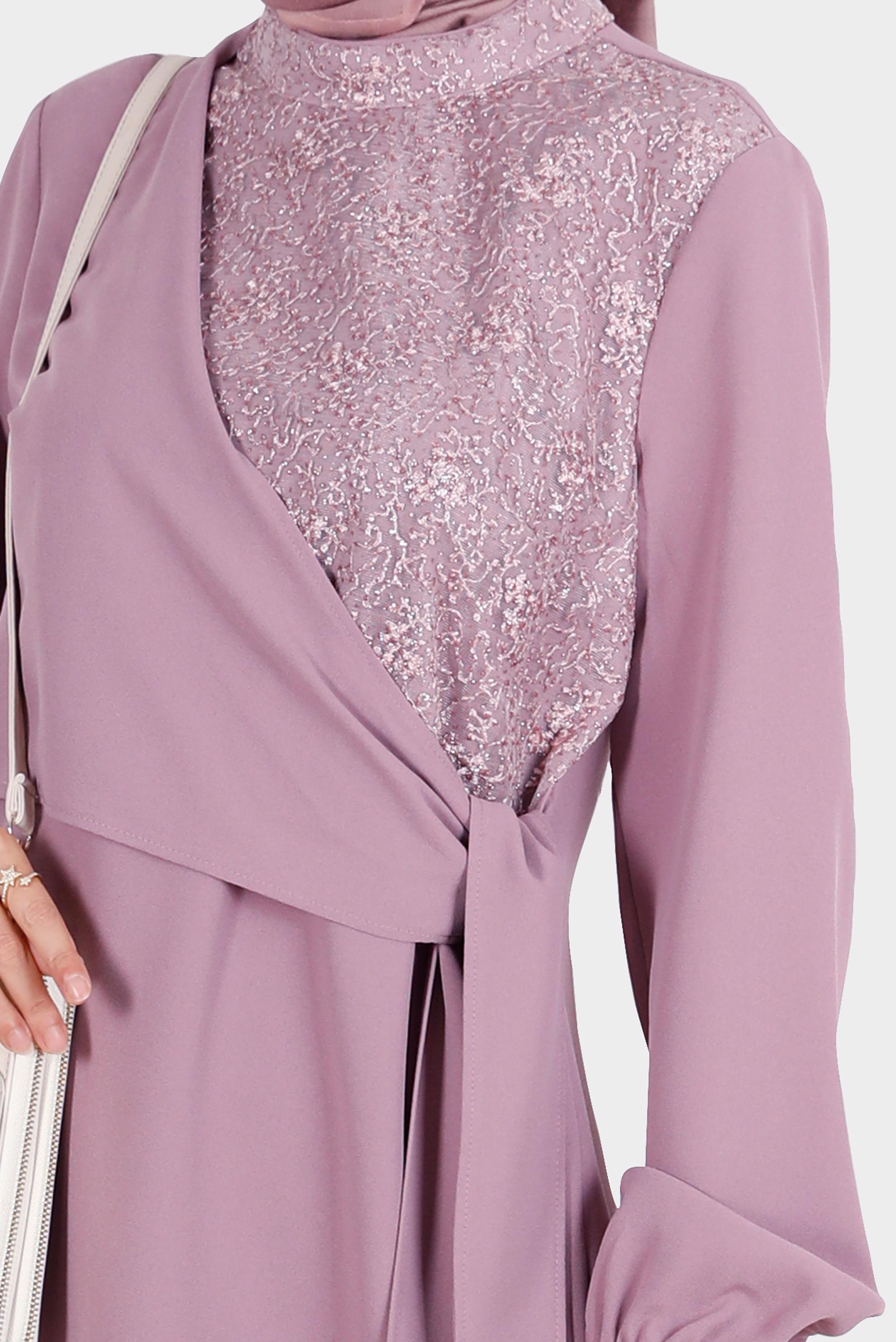 Tesettür giyim PUDRA BAĞLAMA DETAYLI GÜPÜRLÜ İKİLİ PANT. TAKIM 30283