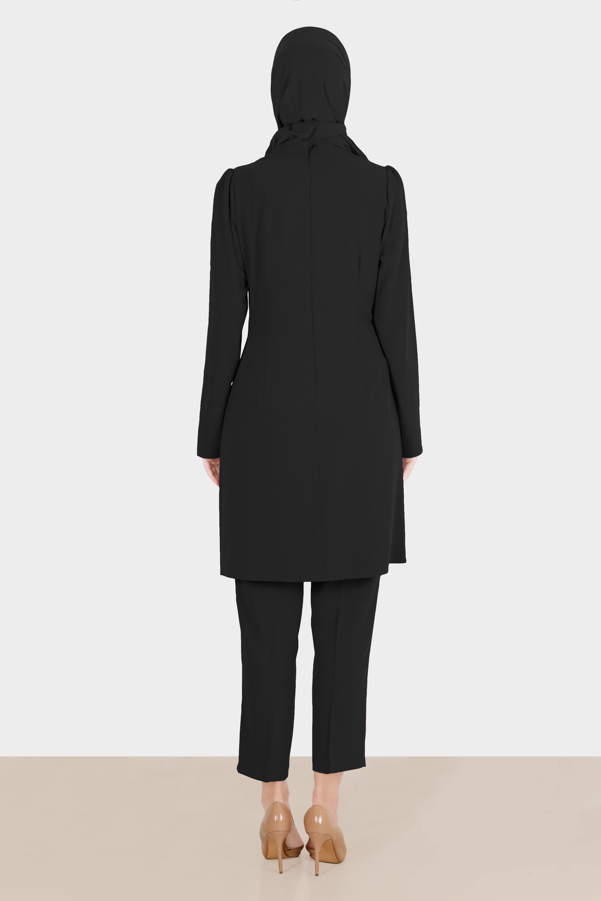 Hijab clothing BLACK ASYMMETRIC CUT 2-PIECE PANTS SUIT WITH GEM 30284 