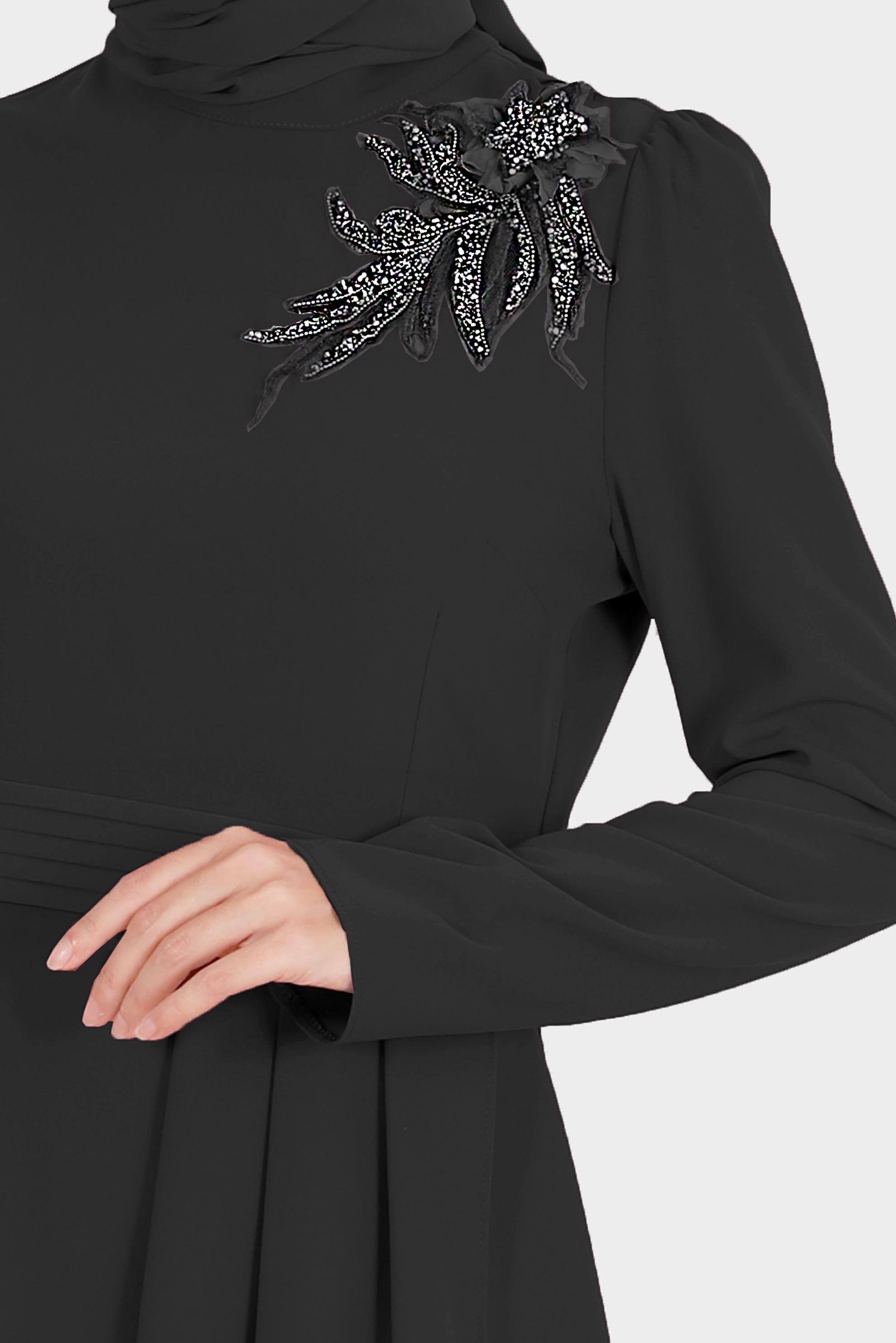 Hijab clothing BLACK ASYMMETRIC CUT 2-PIECE PANTS SUIT WITH GEM 30284 