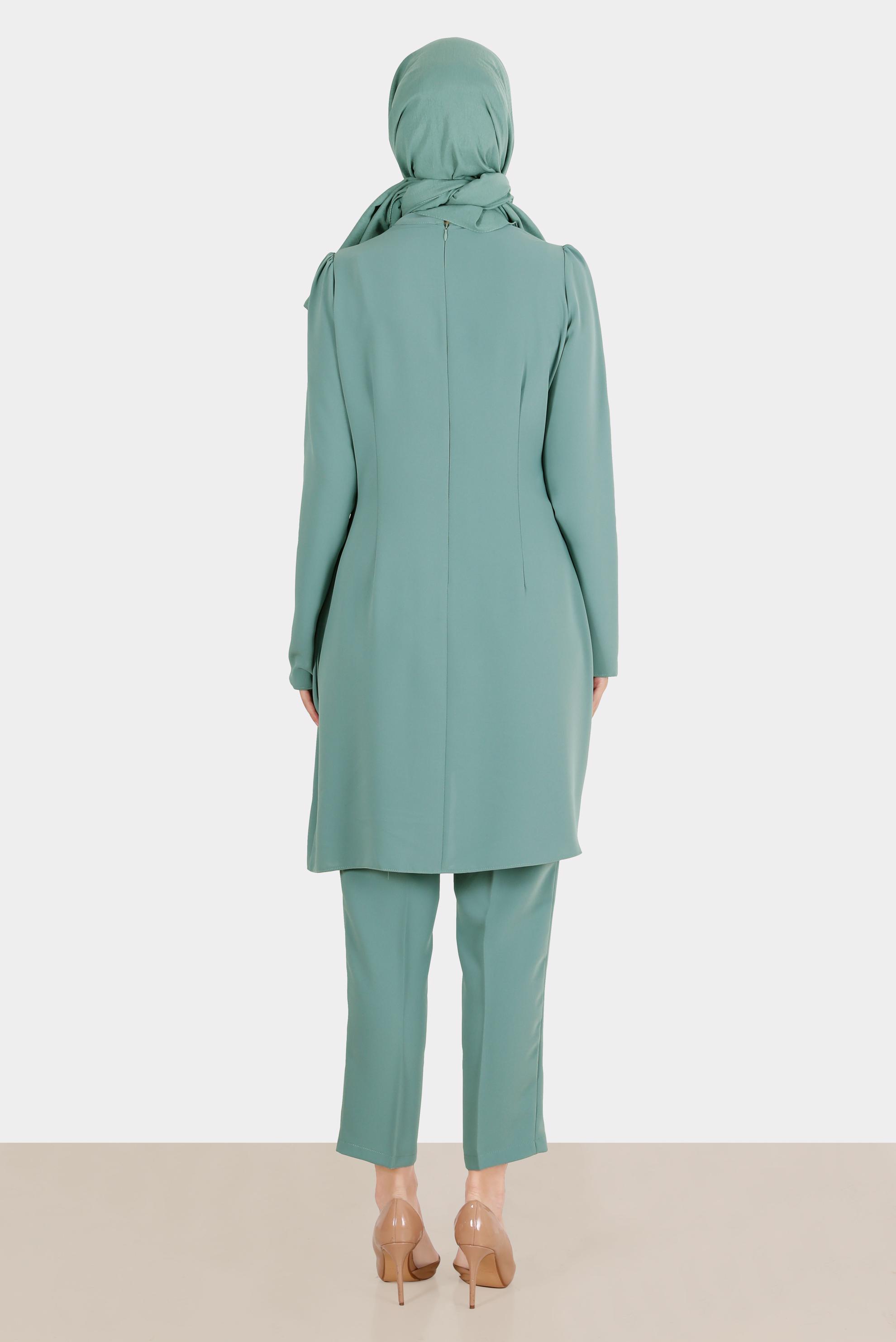 Tesettür giyim MAVİ TAŞLI ASİMETRİK KESİM İKİLİ PANT. TAKIM 30284 