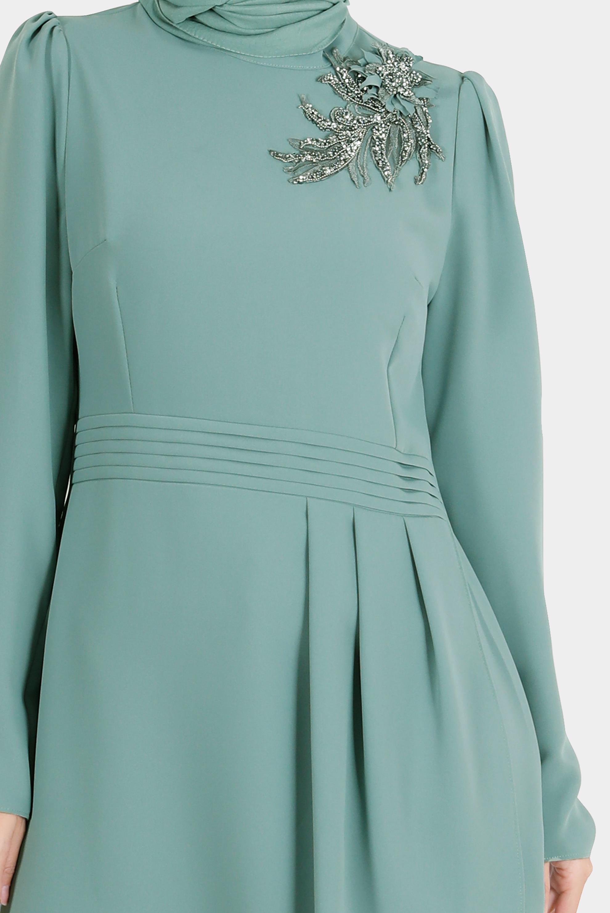 Tesettür giyim MAVİ TAŞLI ASİMETRİK KESİM İKİLİ PANT. TAKIM 30284 