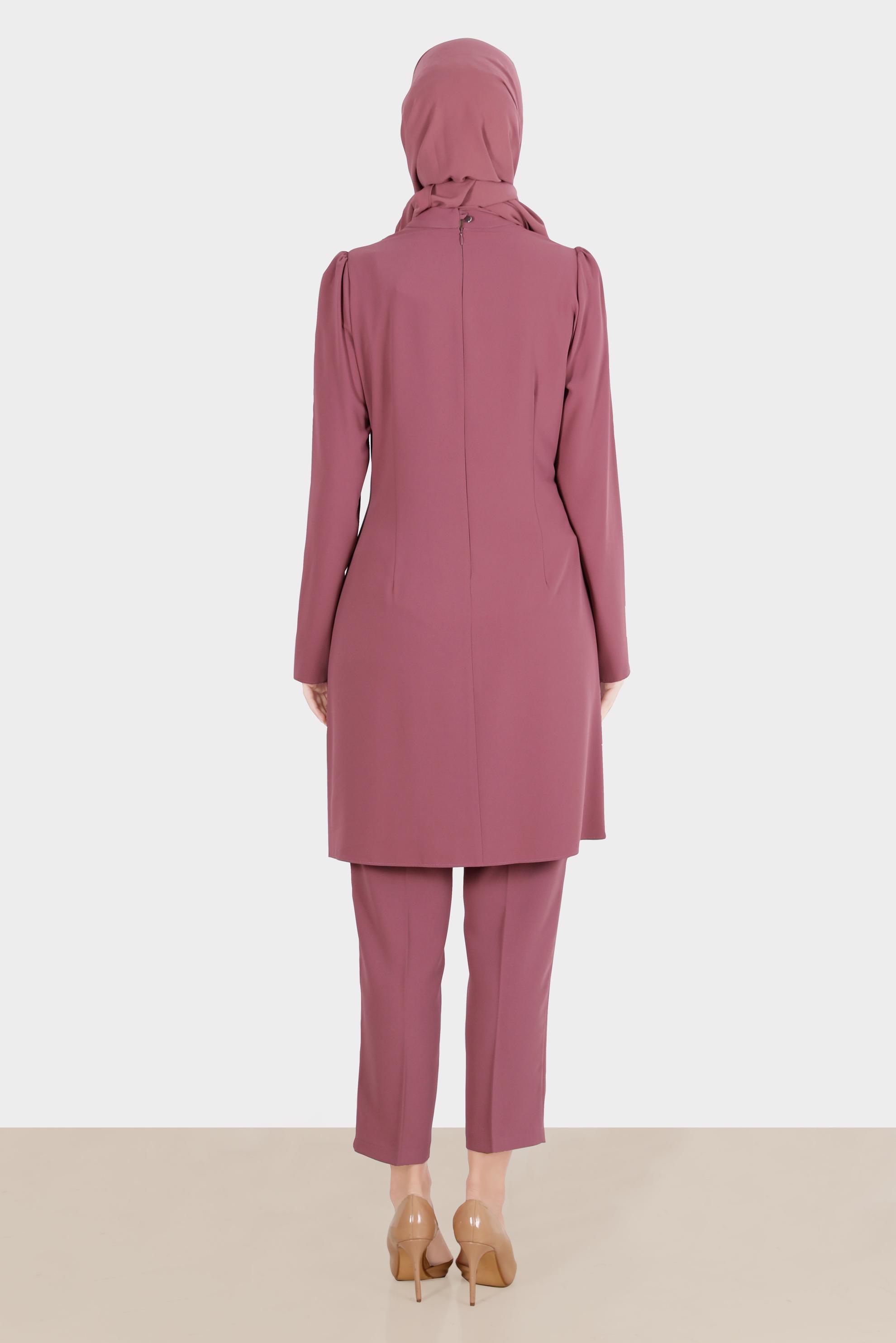 Tesettür giyim PEMBE TAŞLI ASİMETRİK KESİM İKİLİ PANT. TAKIM 30284 