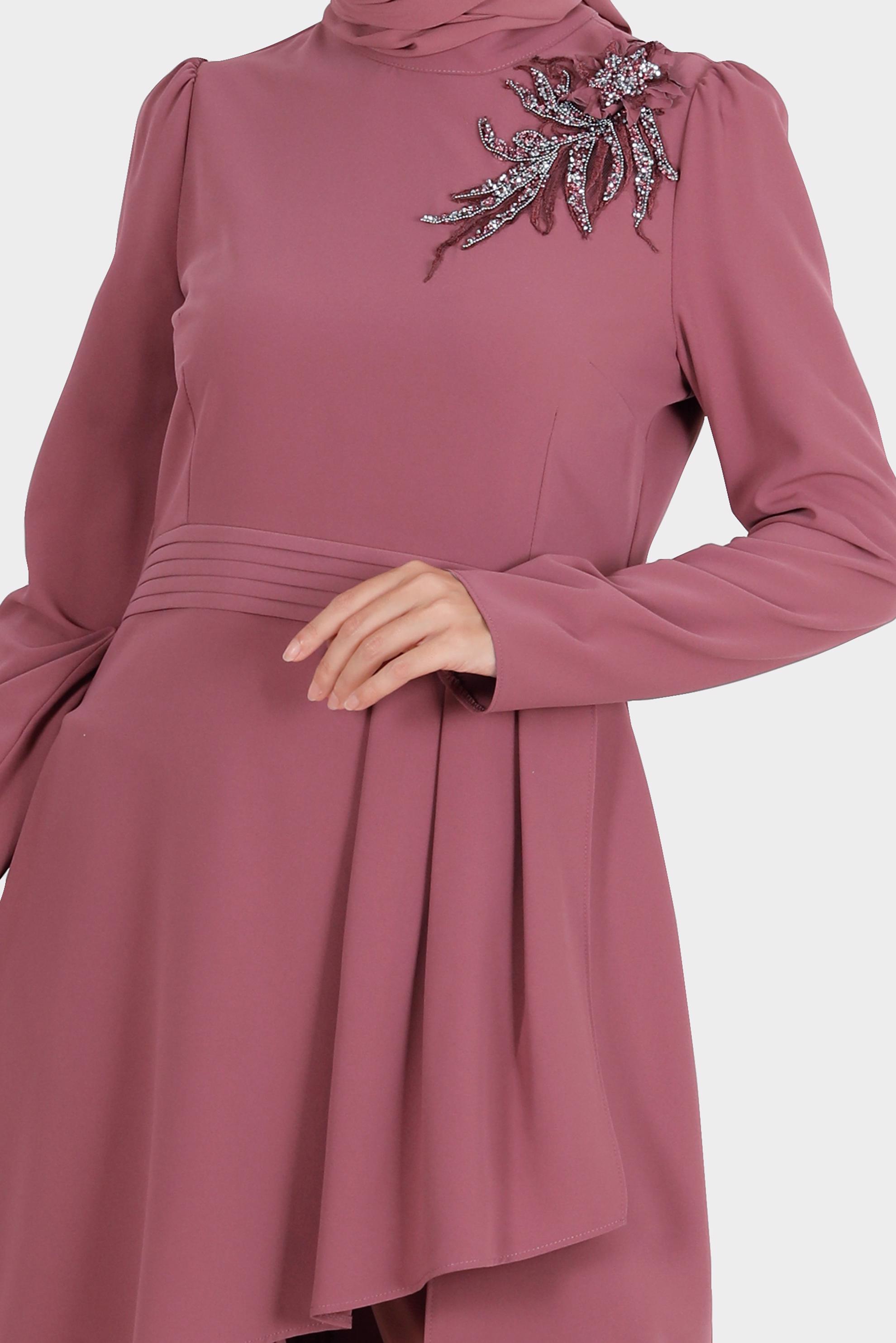 Tesettür giyim PEMBE TAŞLI ASİMETRİK KESİM İKİLİ PANT. TAKIM 30284 