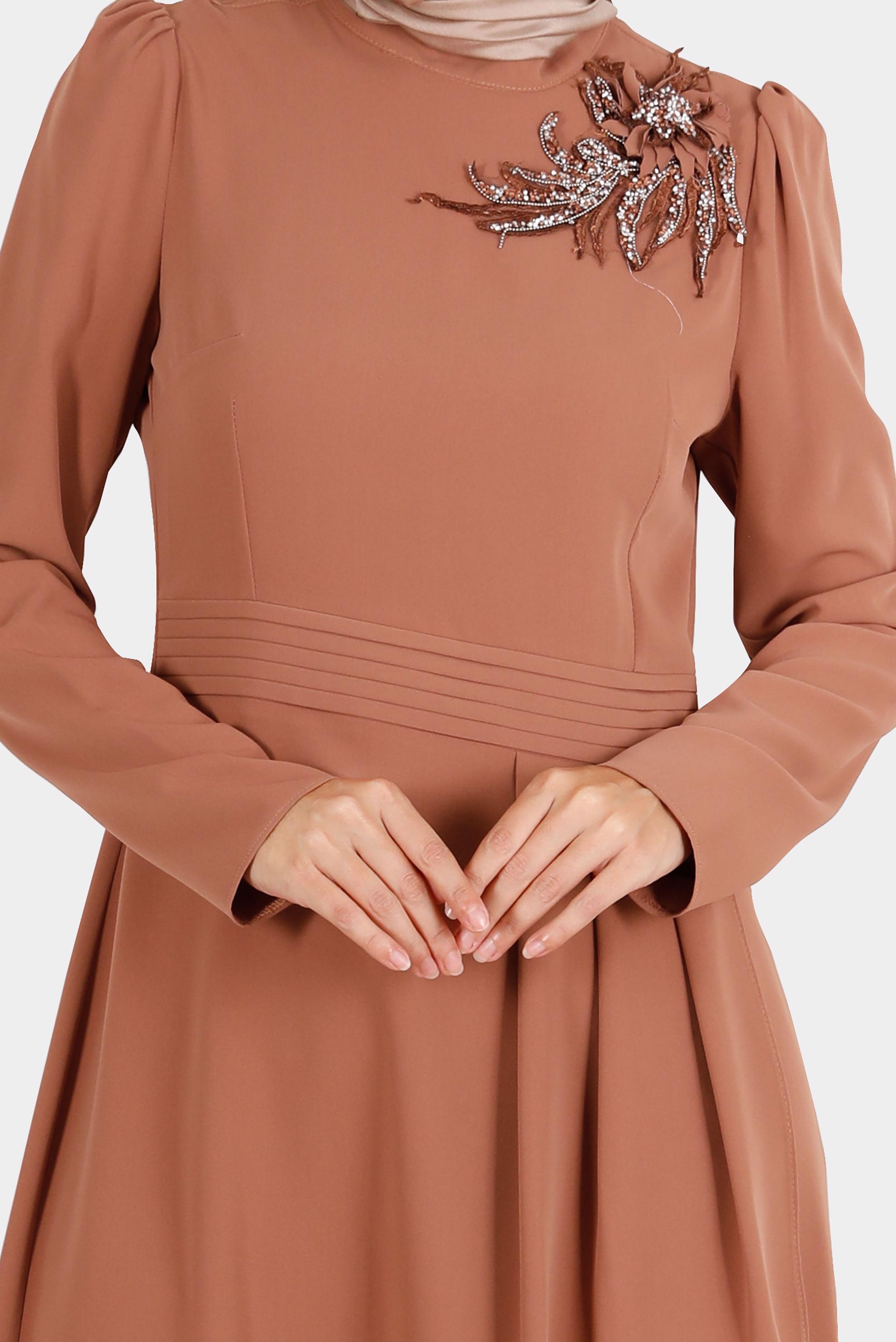 Tesettür giyim KAHVE TAŞLI ASİMETRİK KESİM İKİLİ PANT. TAKIM 30284 