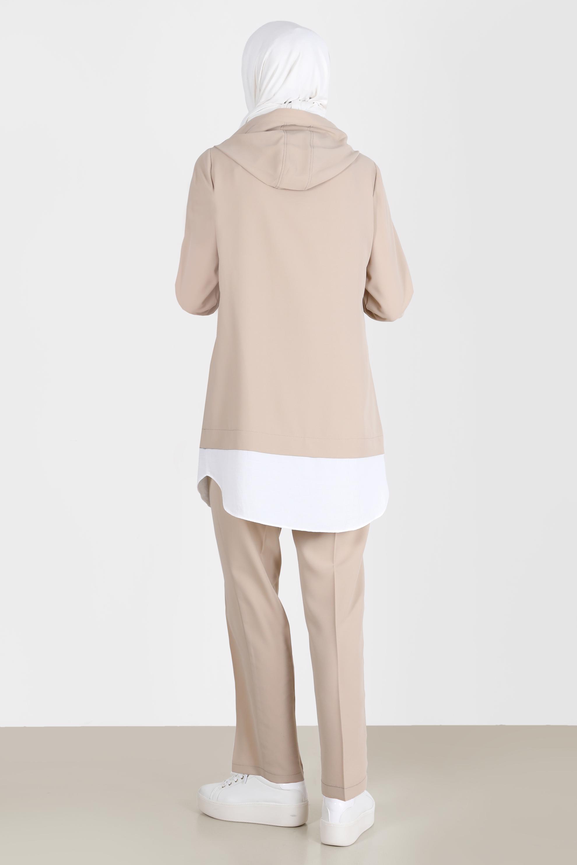 Tesettür giyim VİZON KUŞGÖZÜ DETAYLI KAPÜŞONLU İKİLİ PANT. TAKIM 41721 