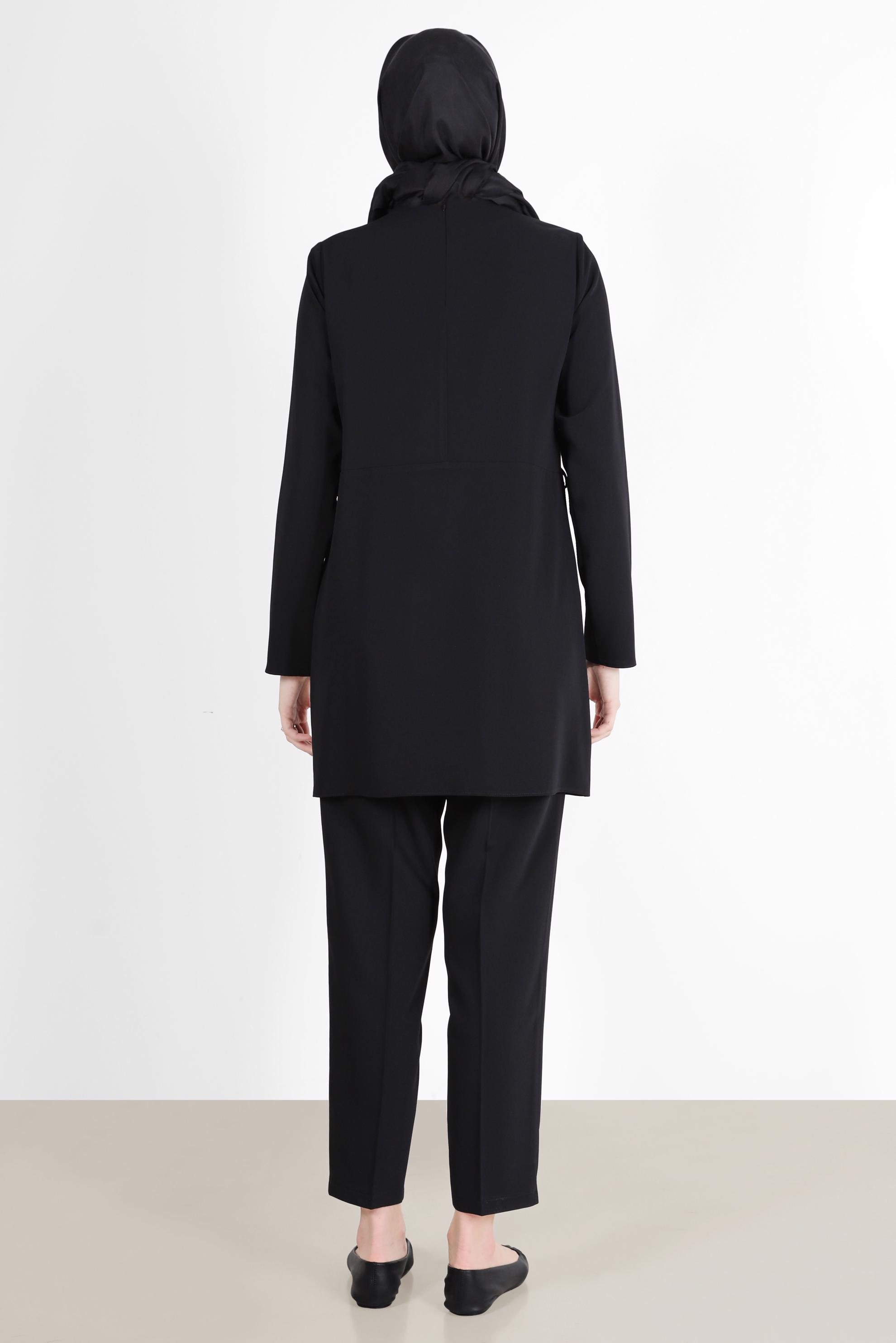 Tesettür giyim SİYAH KRUVAZE YAKA PANTOLONLU TAKIM 42508 