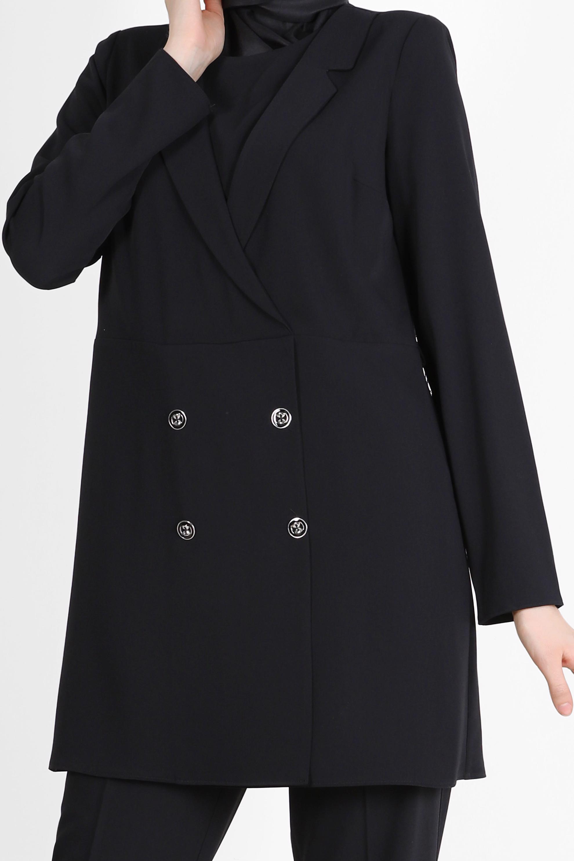 Tesettür giyim SİYAH KRUVAZE YAKA PANTOLONLU TAKIM 42508 