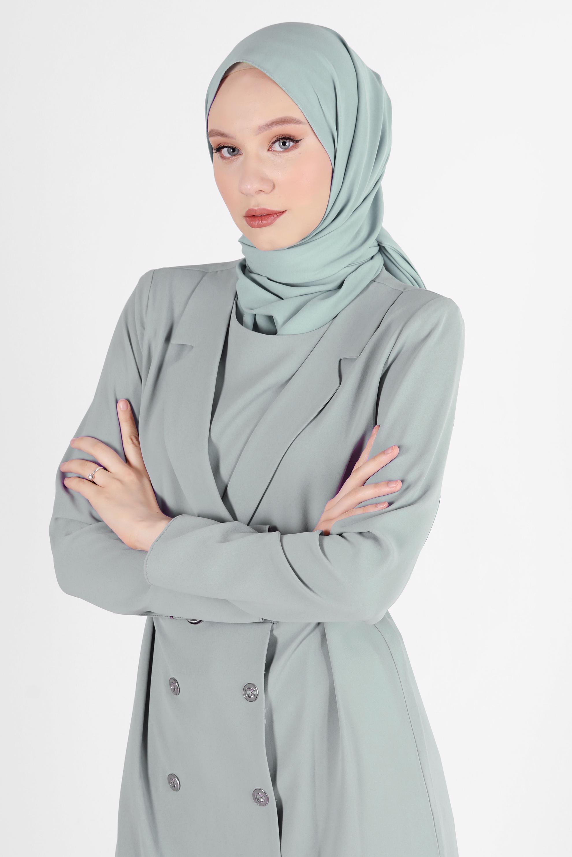 Hijab clothing GREY BUTTONED 2-PIECE PANTS SUIT 42508 
