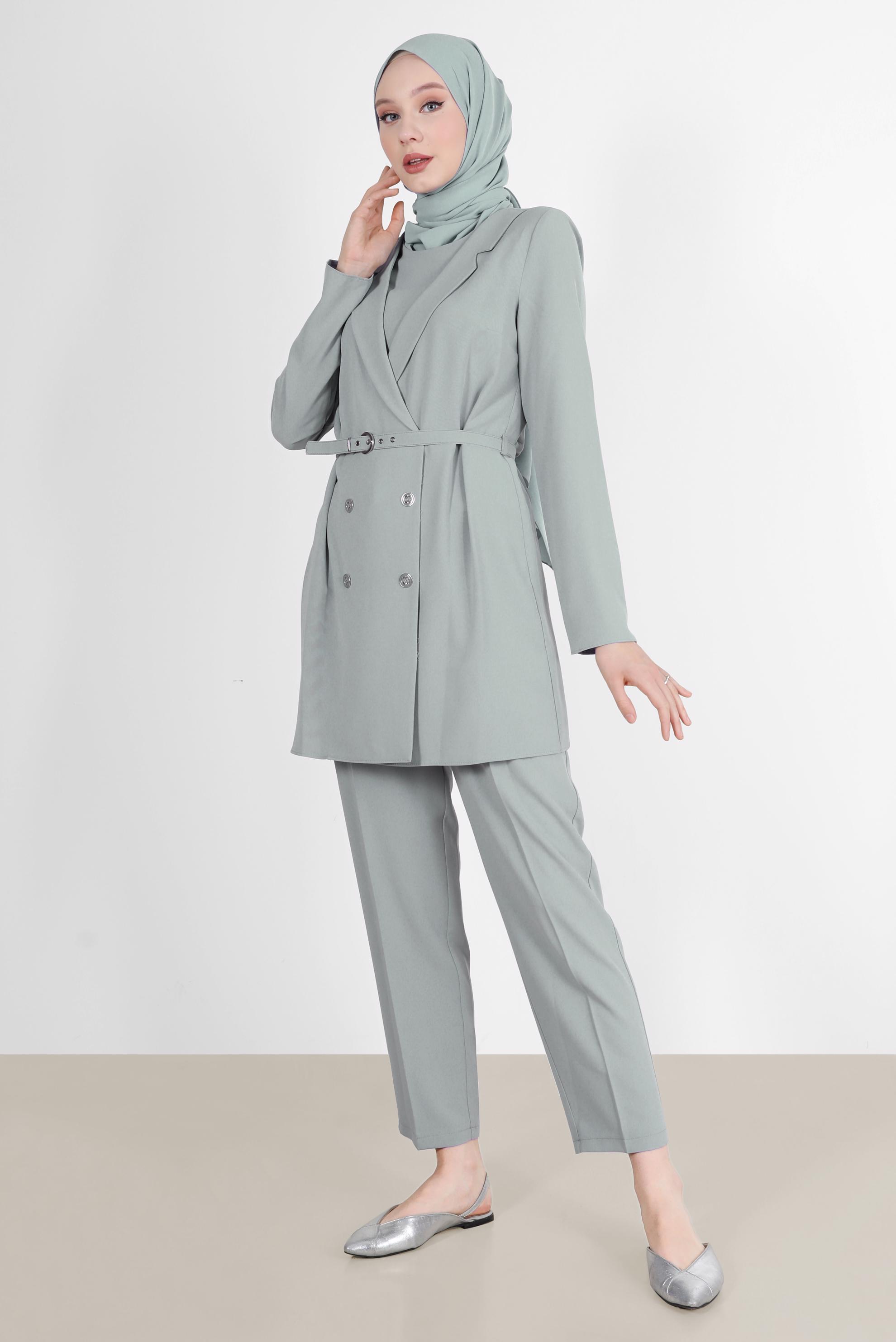 Hijab clothing GREY BUTTONED 2-PIECE PANTS SUIT 42508 