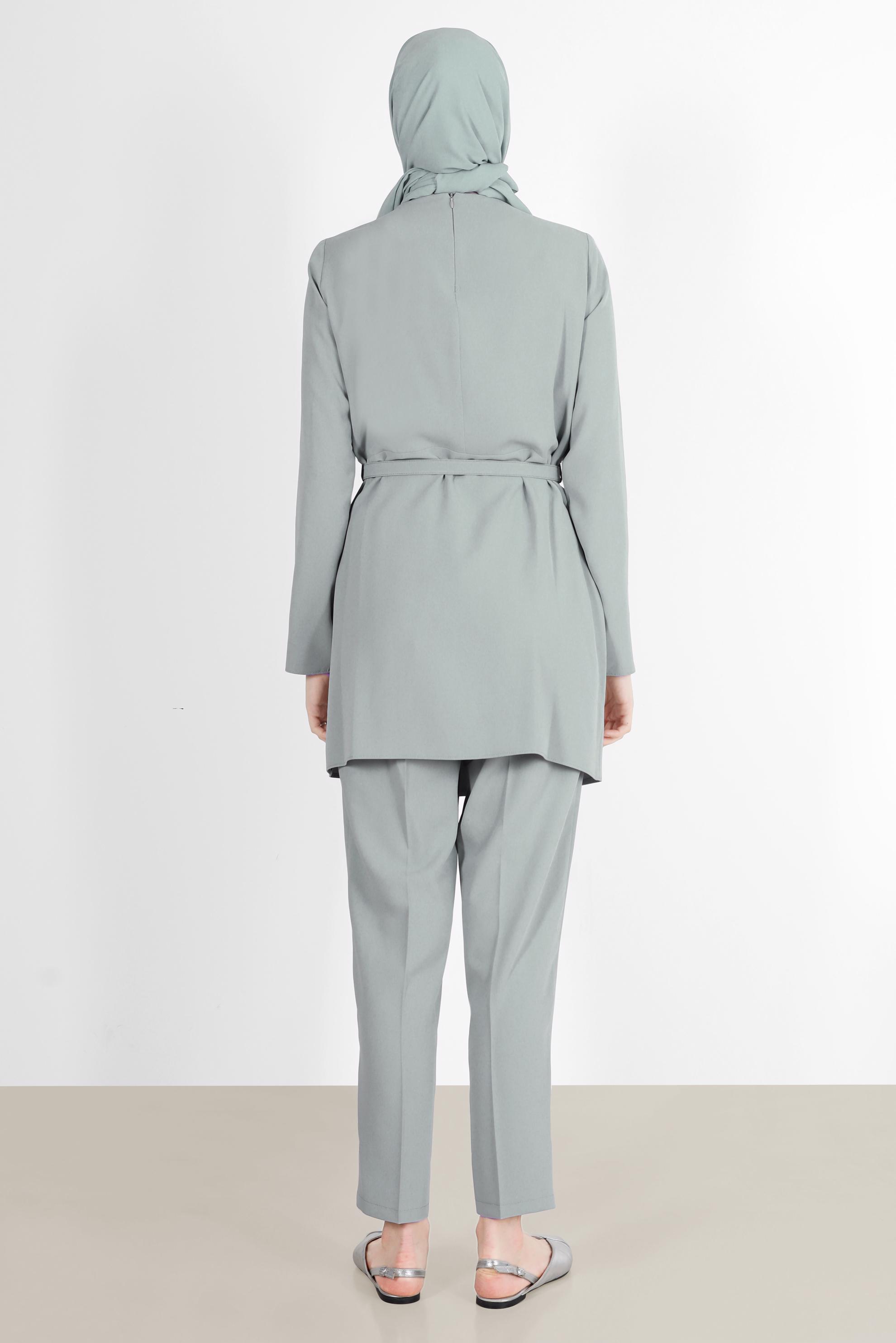 Hijab clothing GREY BUTTONED 2-PIECE PANTS SUIT 42508 
