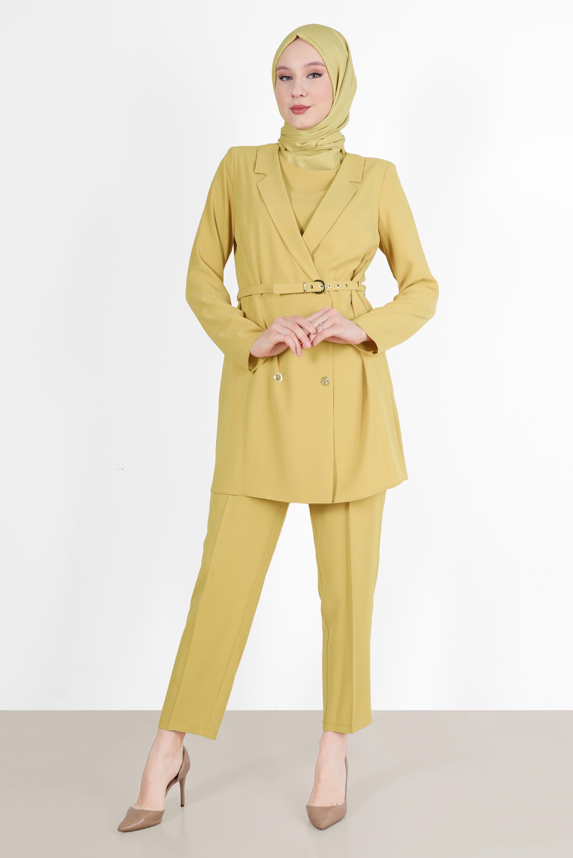 Hijab clothing YELLOW BUTTONED 2-PIECE PANTS SUIT 42508 