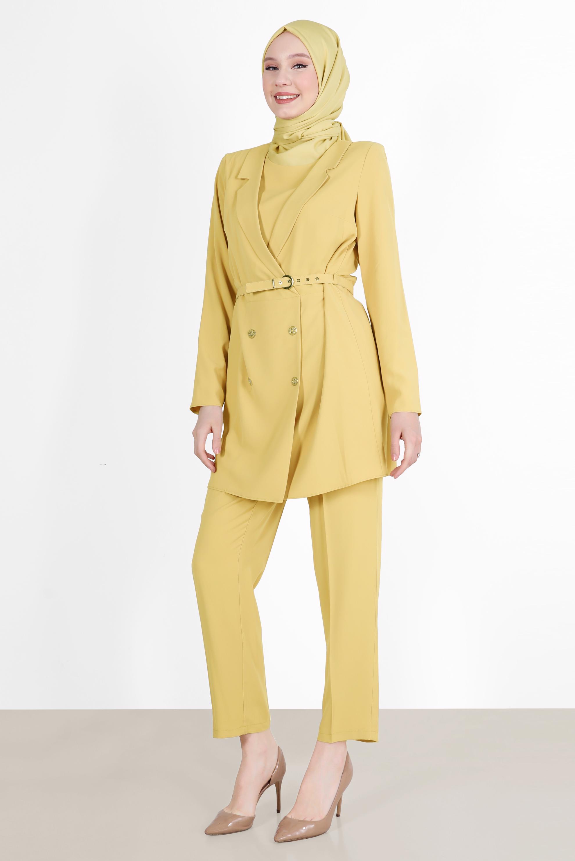 Hijab clothing YELLOW BUTTONED 2-PIECE PANTS SUIT 42508 