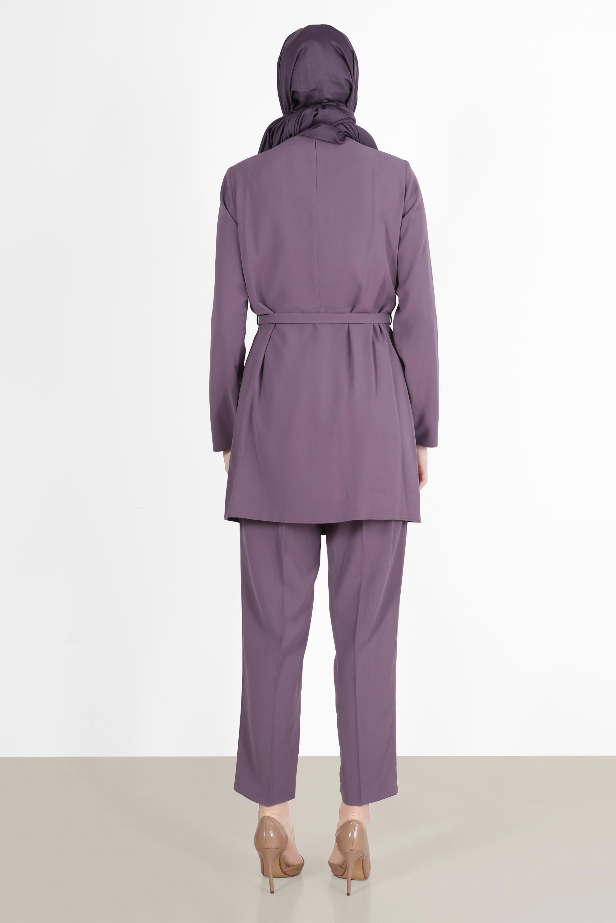 Tesettür giyim MOR KRUVAZE YAKA PANTOLONLU TAKIM 42508 