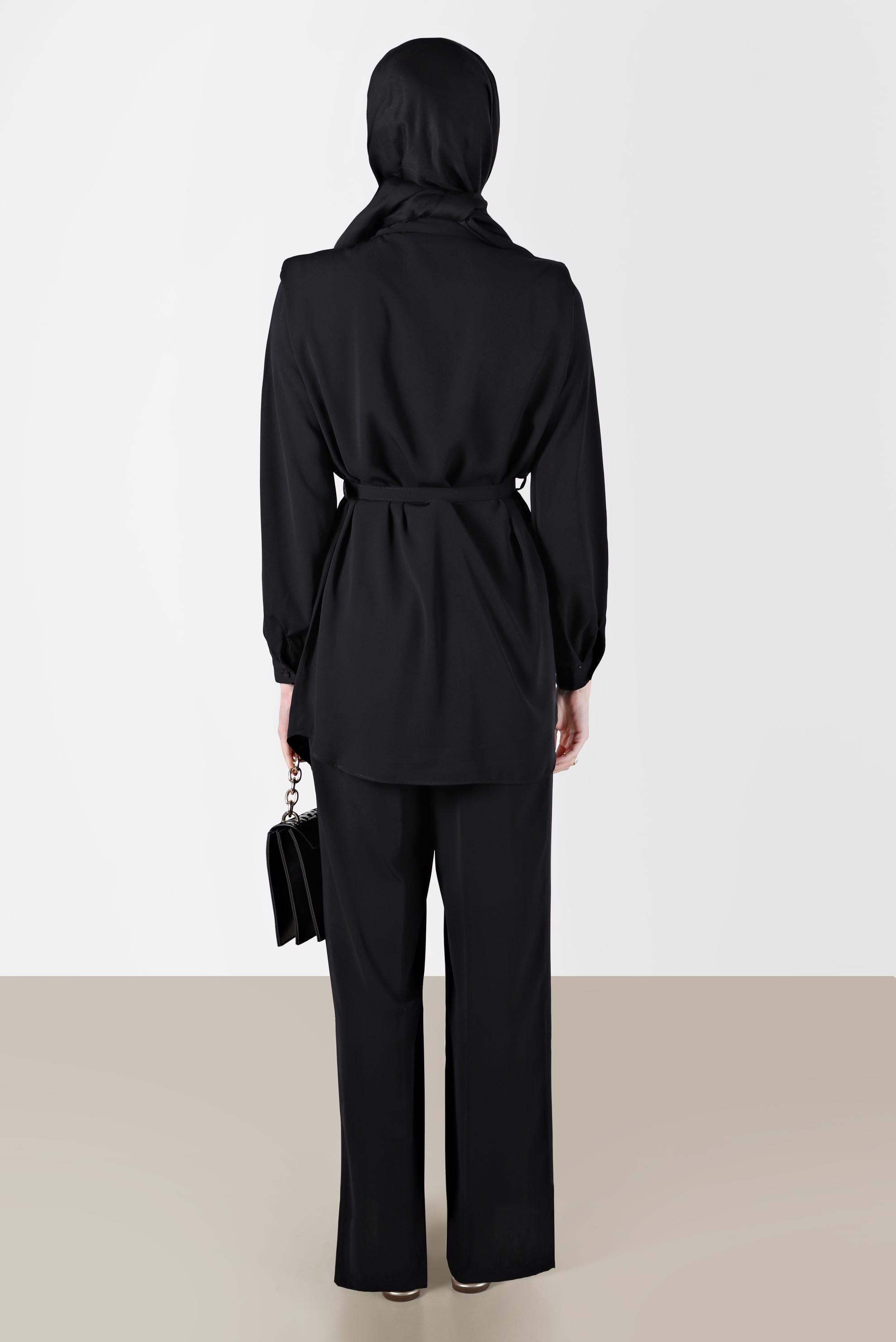 Tesettür giyim SİYAH GİZLİ DÜĞMELİ PANTOLONLU TAKIM 42509	