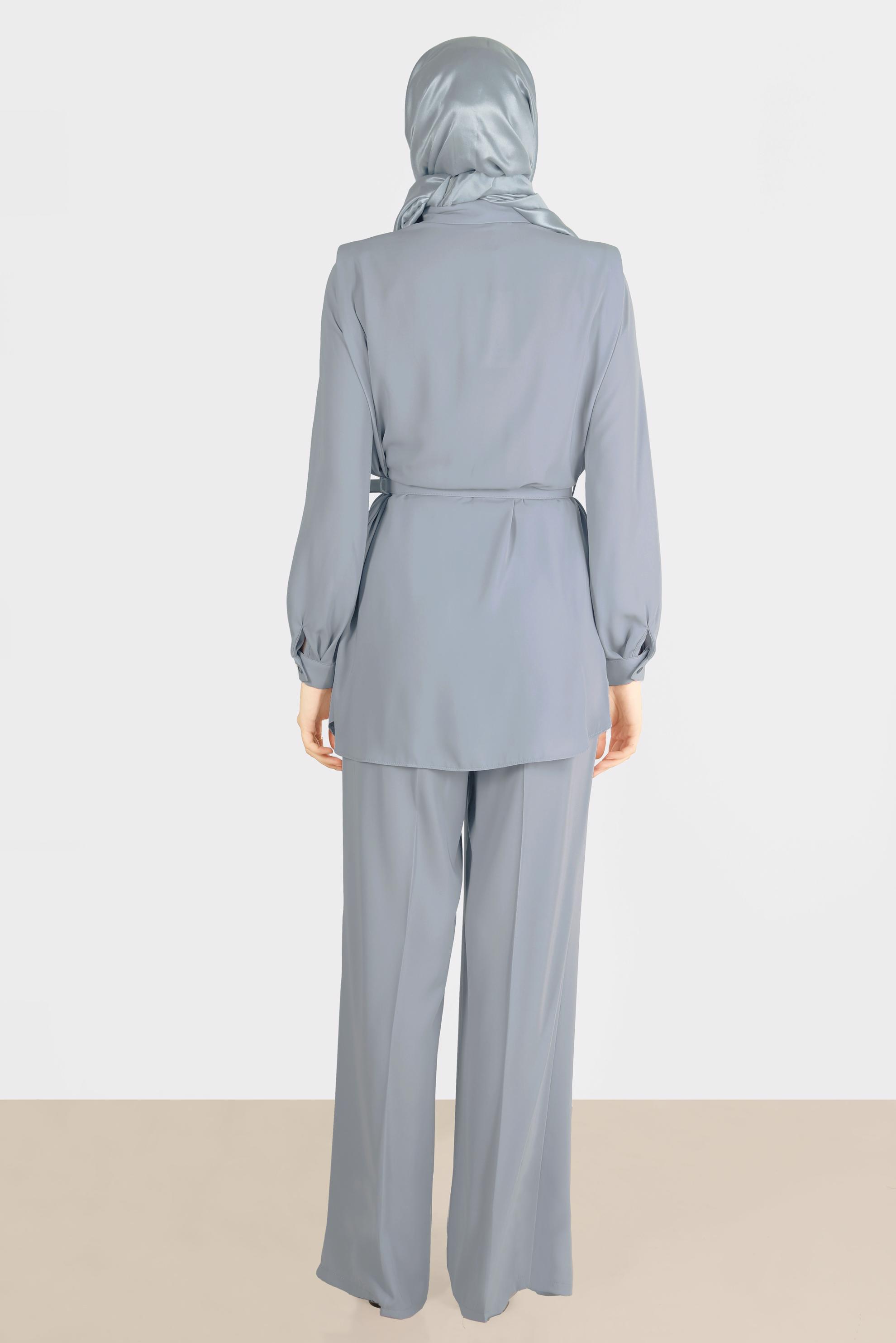 Tesettür giyim GRİ GİZLİ DÜĞMELİ PANTOLONLU TAKIM 42509	