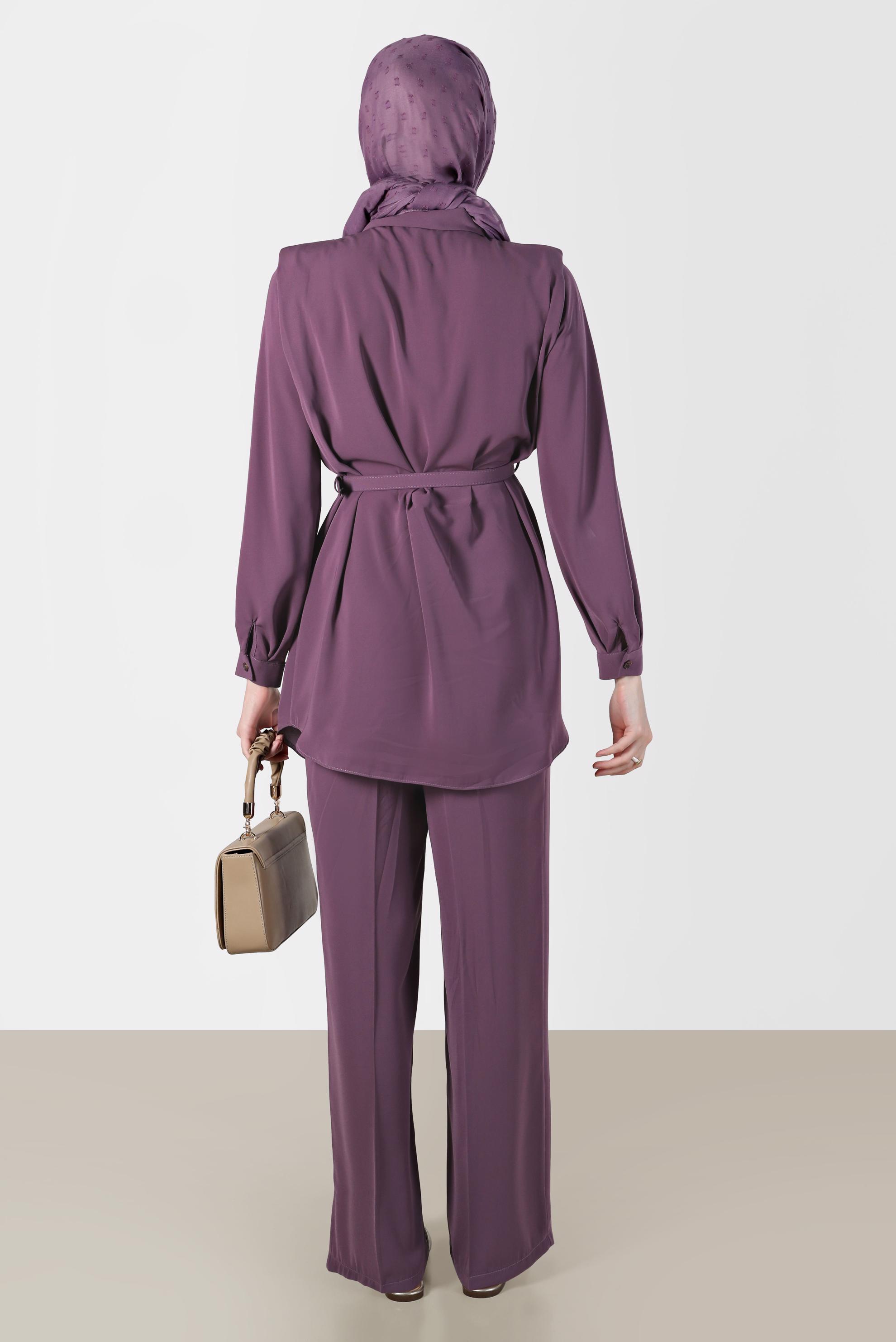 Tesettür giyim MOR GİZLİ DÜĞMELİ PANTOLONLU TAKIM 42509	