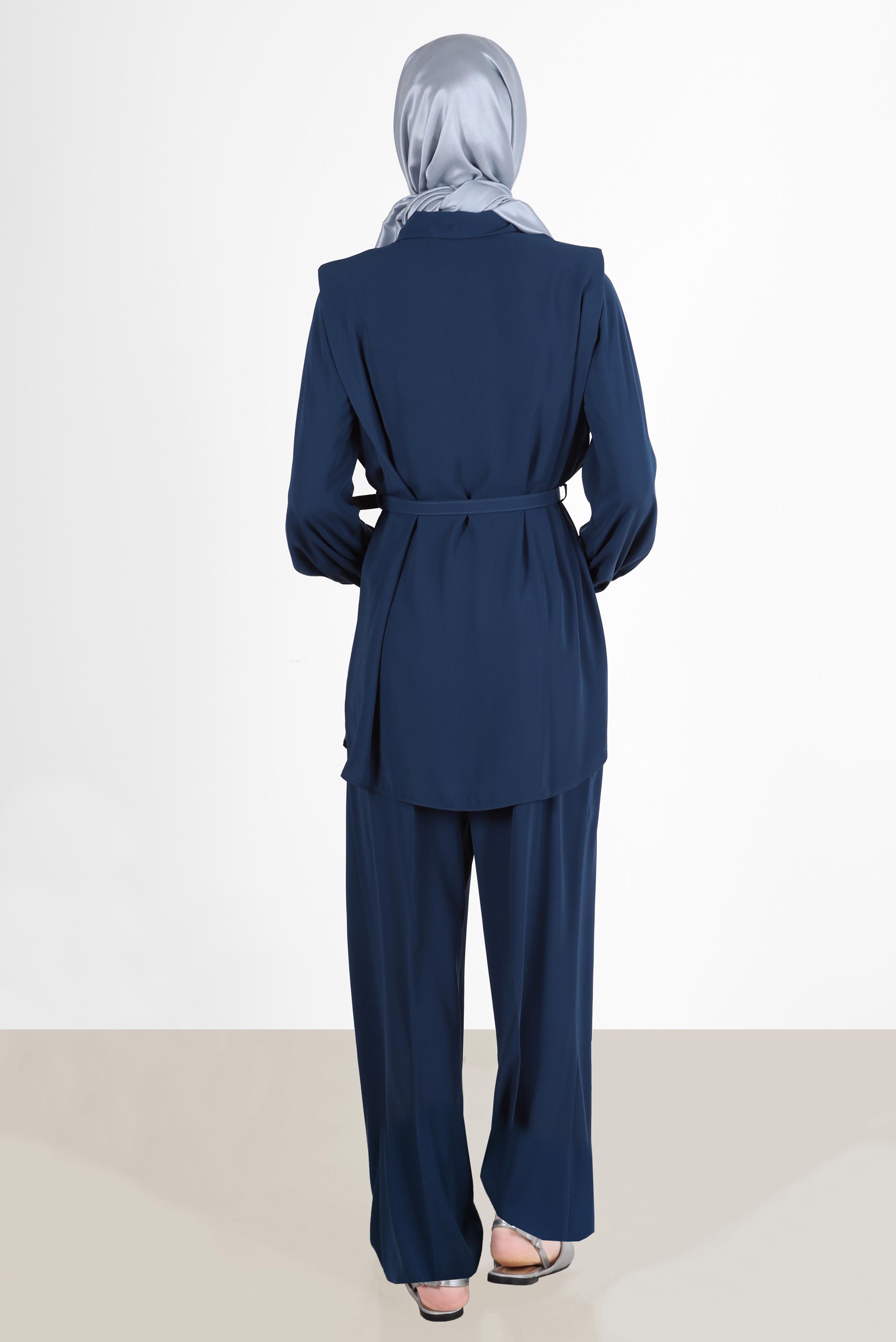 Tesettür giyim LACİVERT GİZLİ DÜĞMELİ PANTOLONLU TAKIM 42509	