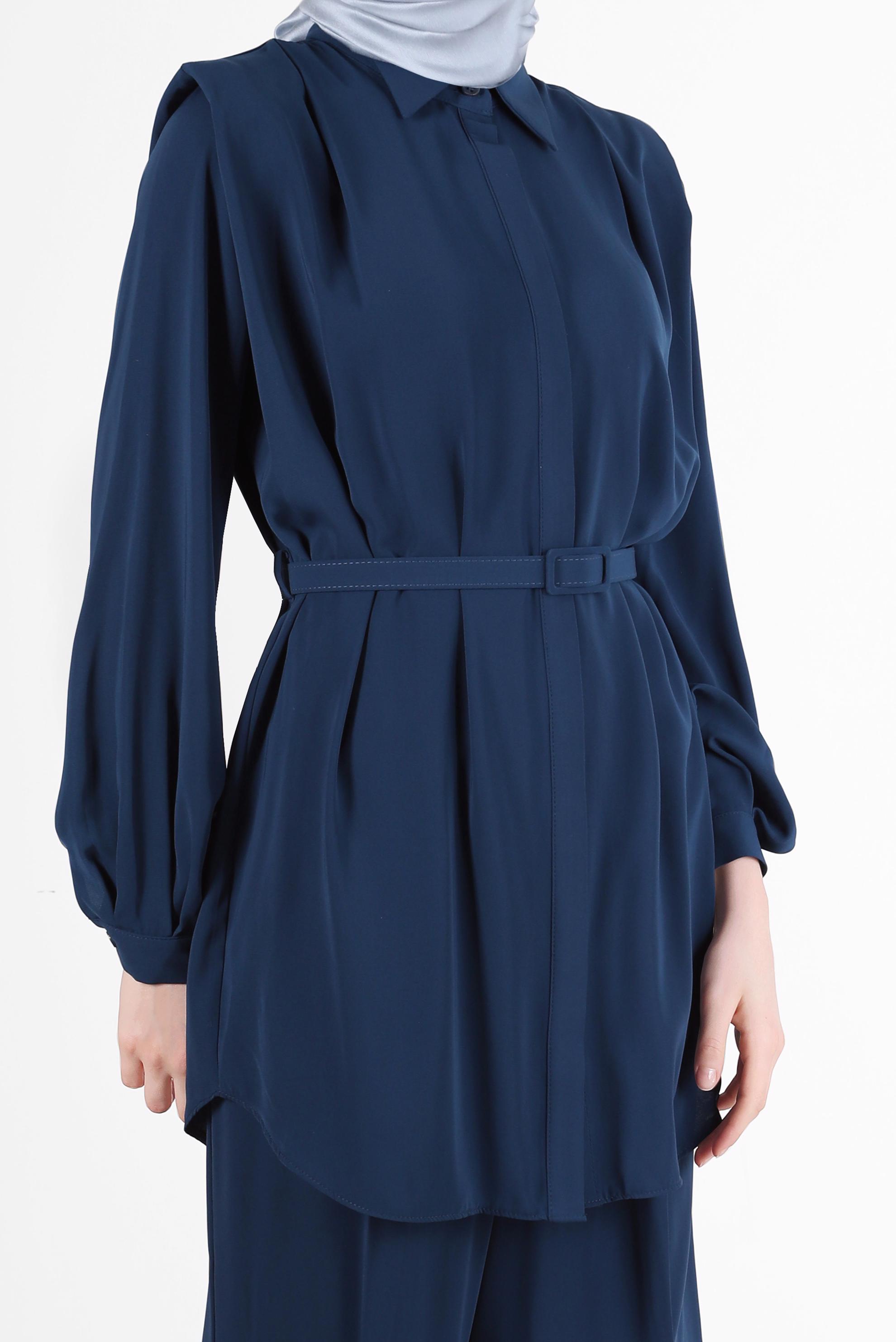 Tesettür giyim LACİVERT GİZLİ DÜĞMELİ PANTOLONLU TAKIM 42509	