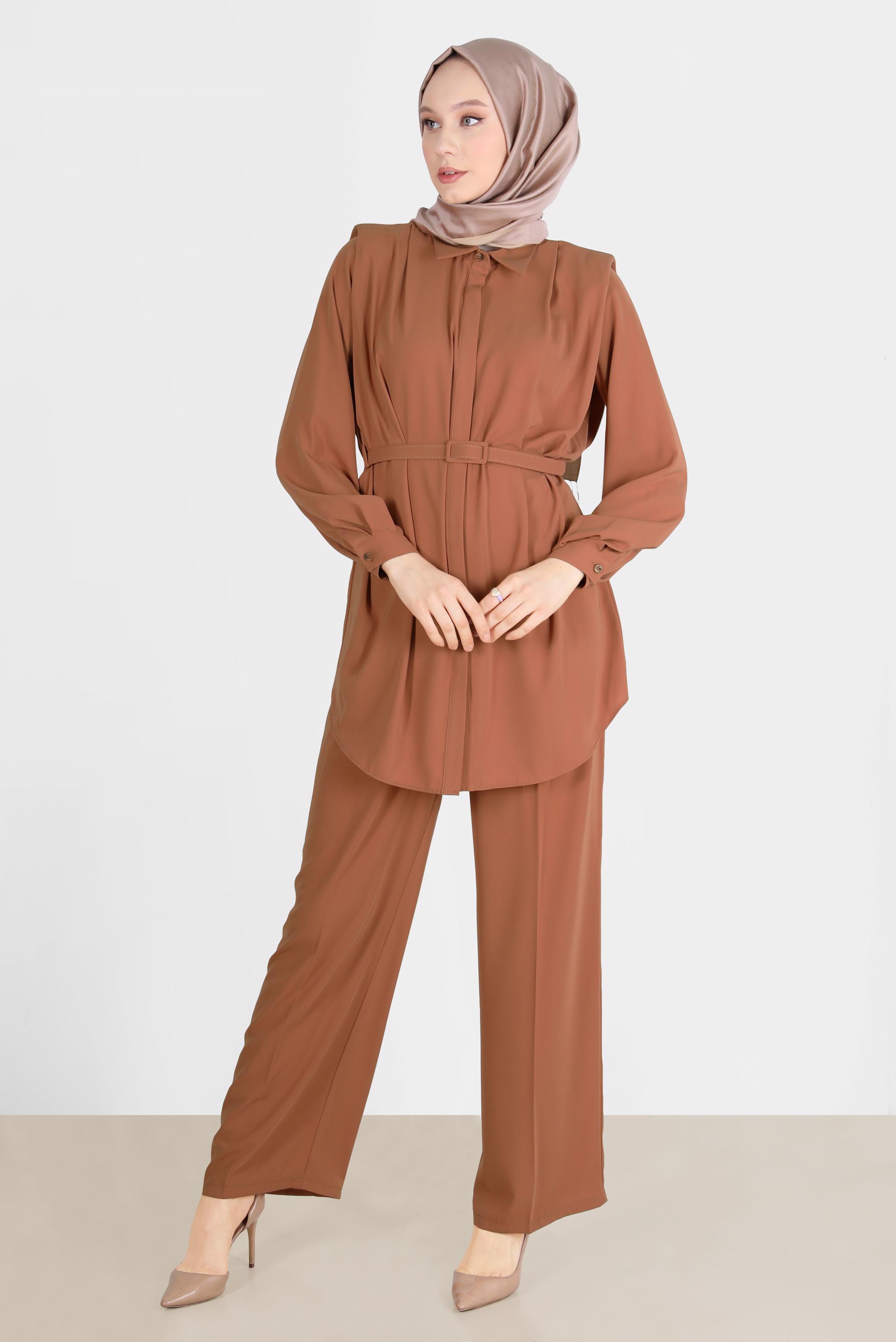 Hijab clothing BROWN INVISIBLE BUTTONED PANTS SUIT 42509 