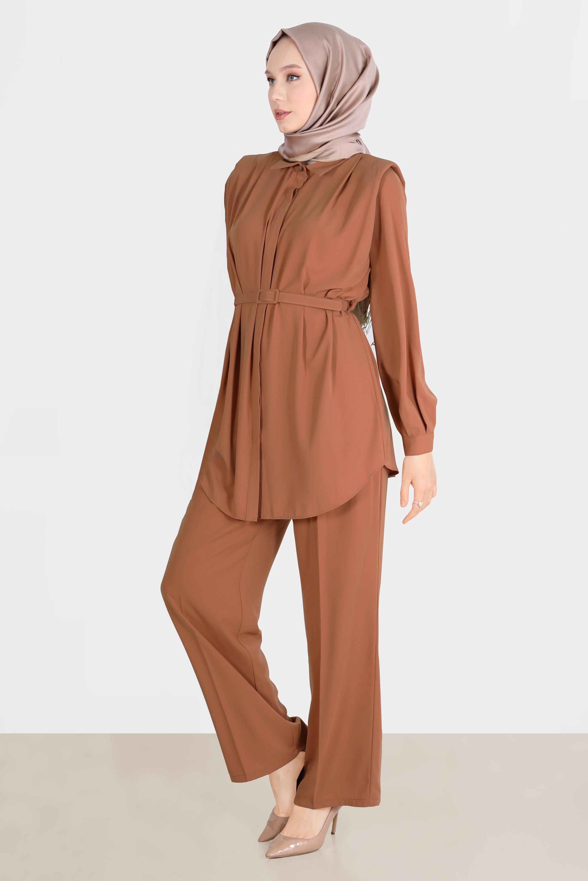 Hijab clothing BROWN INVISIBLE BUTTONED PANTS SUIT 42509 