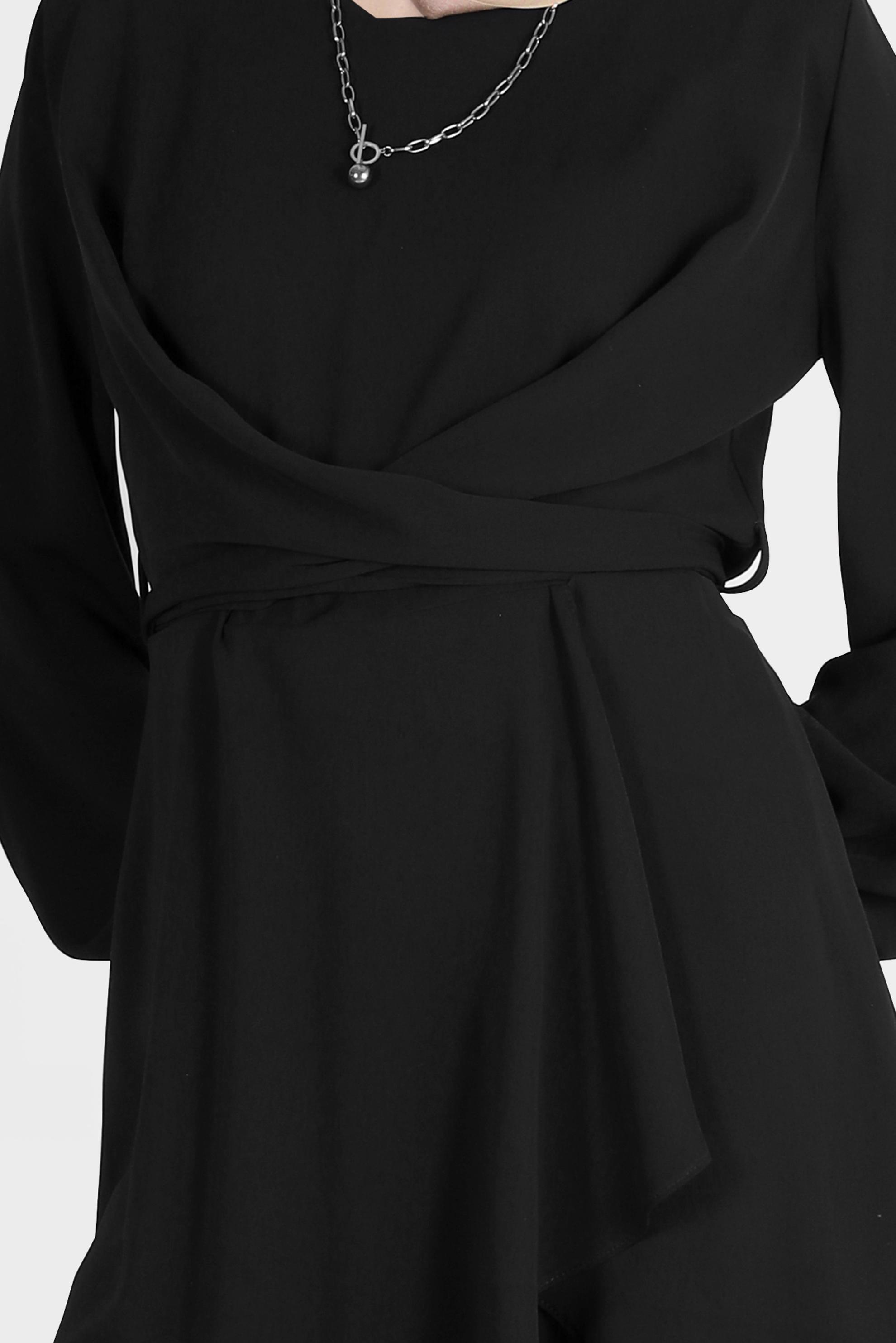 Tesettür giyim SİYAH BAĞLAMA DETAYLI İKİLİ PANT. TAKIM 42510 