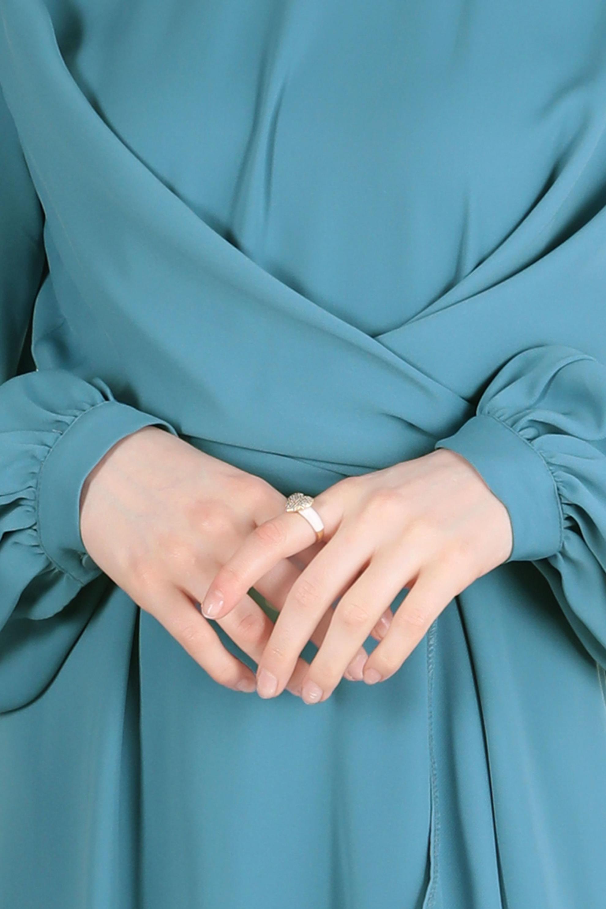 Tesettür giyim MAVİ BAĞLAMA DETAYLI İKİLİ PANT. TAKIM 42510 