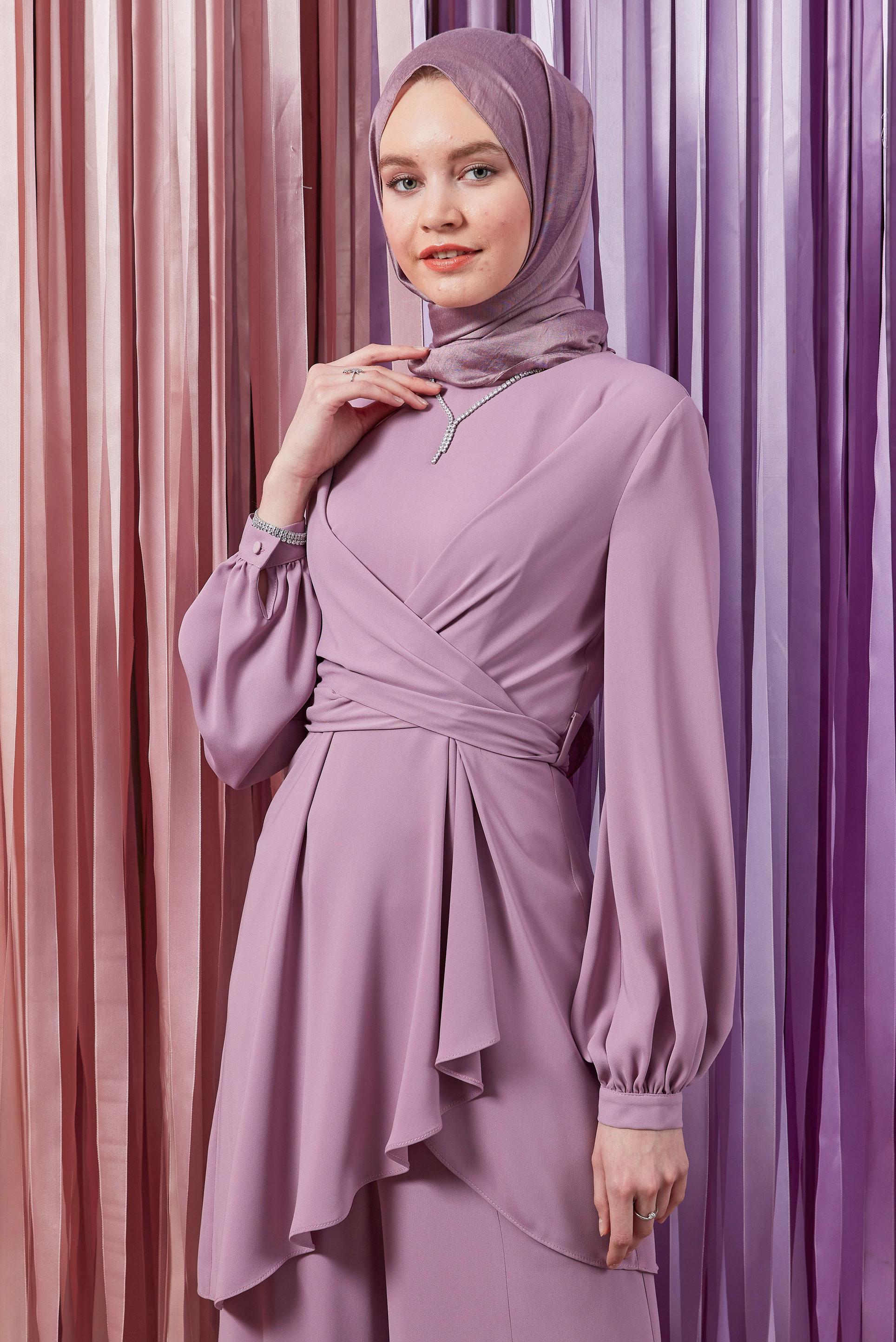 Hijab clothing PURPLE TIE DETAIL 2-PIECE PANTS SUIT 42510 