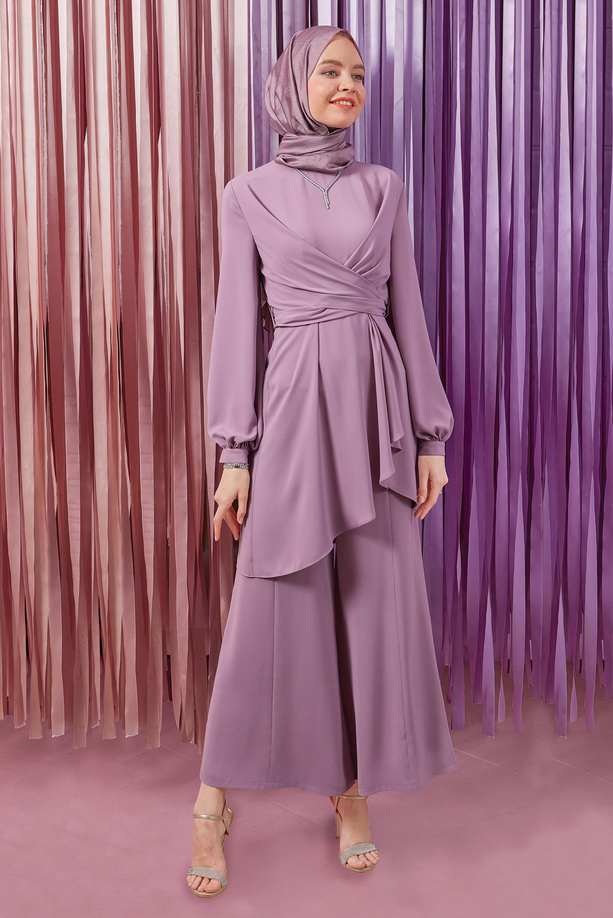 Hijab clothing PURPLE TIE DETAIL 2-PIECE PANTS SUIT 42510 
