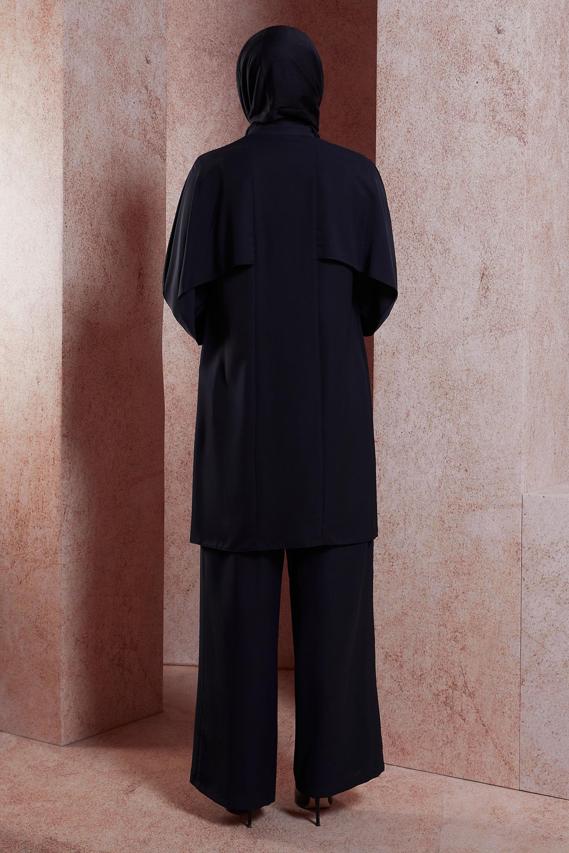 Tesettür giyim SİYAH TAŞ ŞERİTLİ PANTOLONLU TAKIM 42511