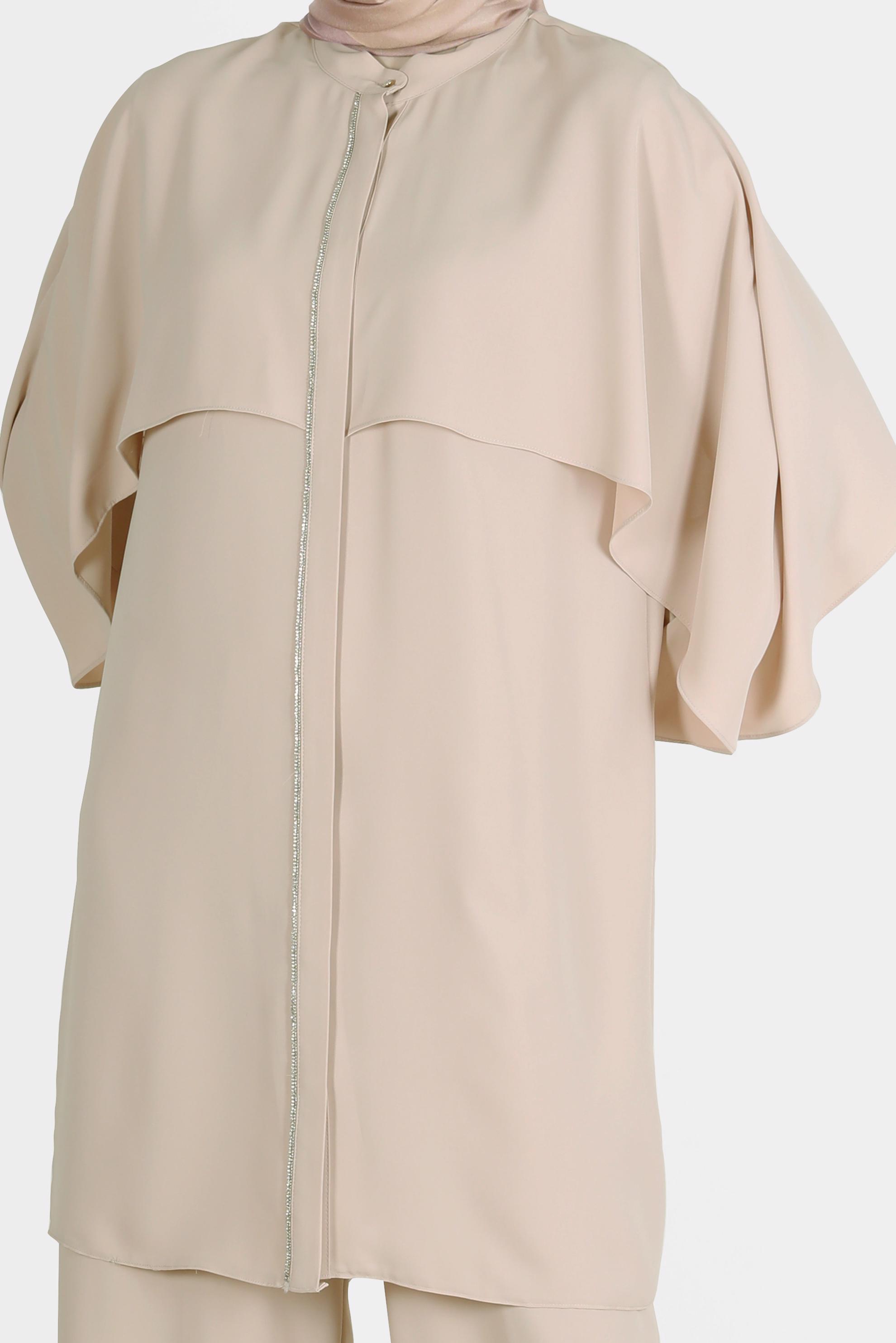 Tesettür giyim BEJ TAŞ ŞERİTLİ PANTOLONLU TAKIM 42511