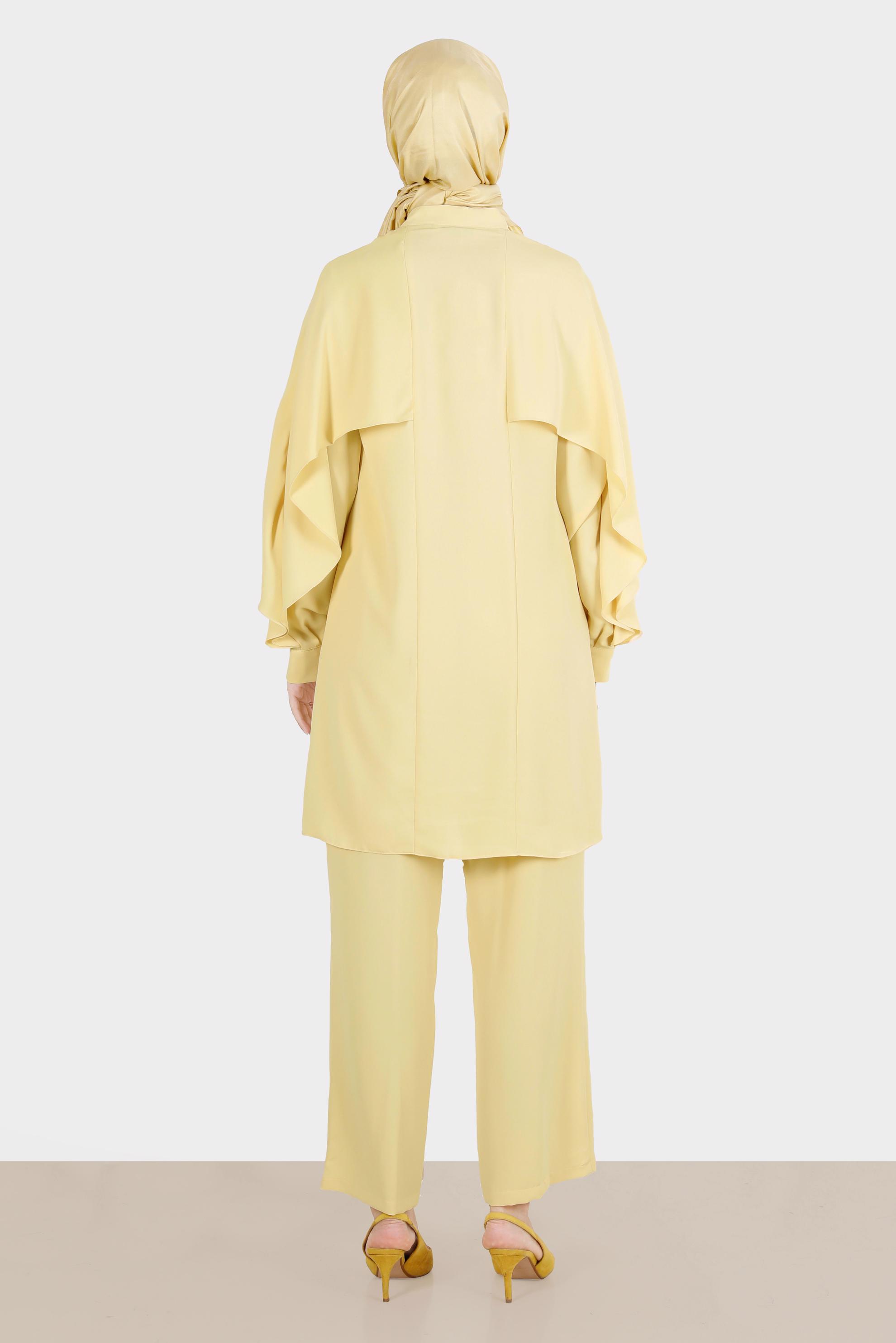 Tesettür giyim SARI TAŞ ŞERİTLİ PANTOLONLU TAKIM 42511