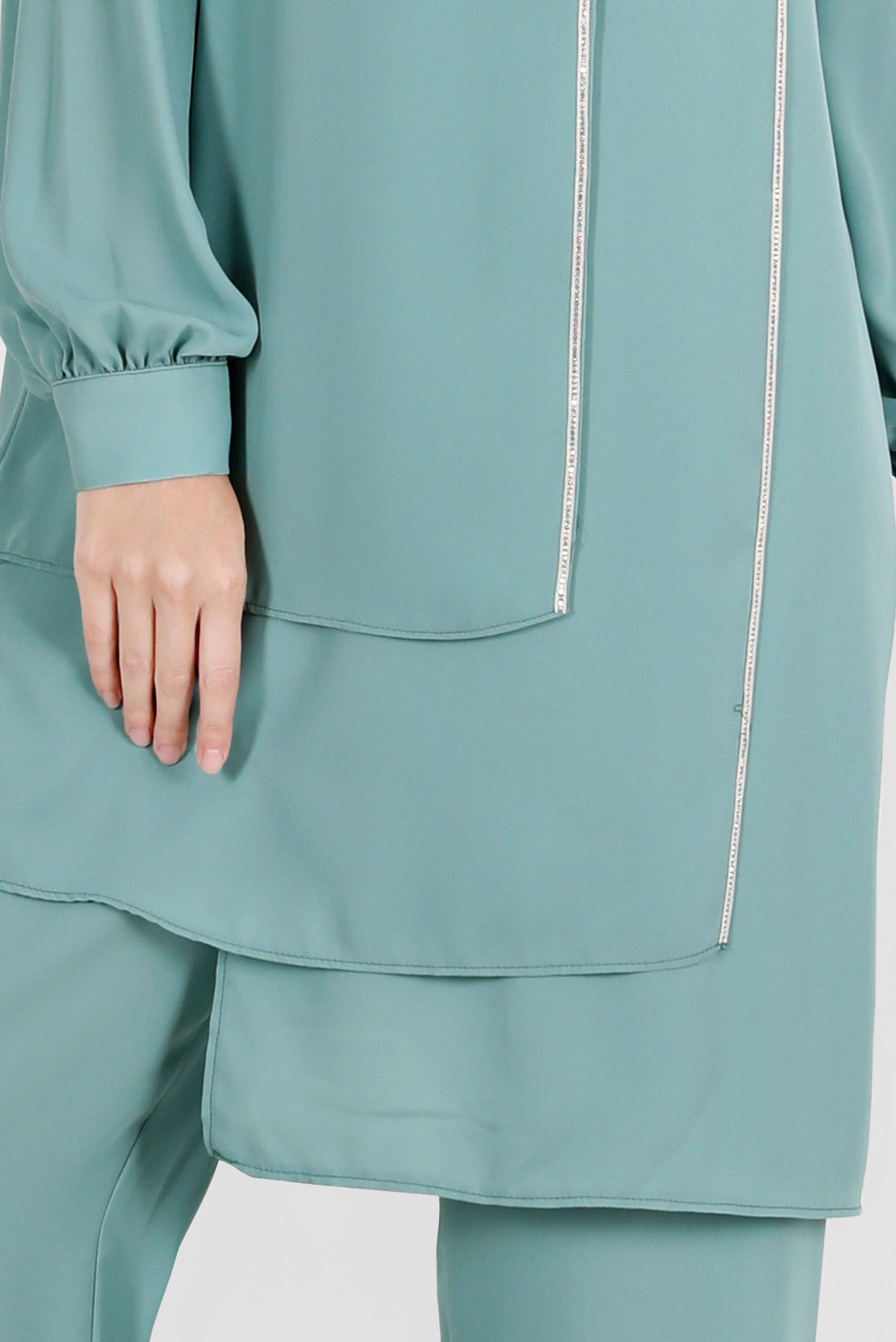 Tesettür giyim YEŞİL TAŞLI İKİLİ PANTOLONLU TAKIM 42514 