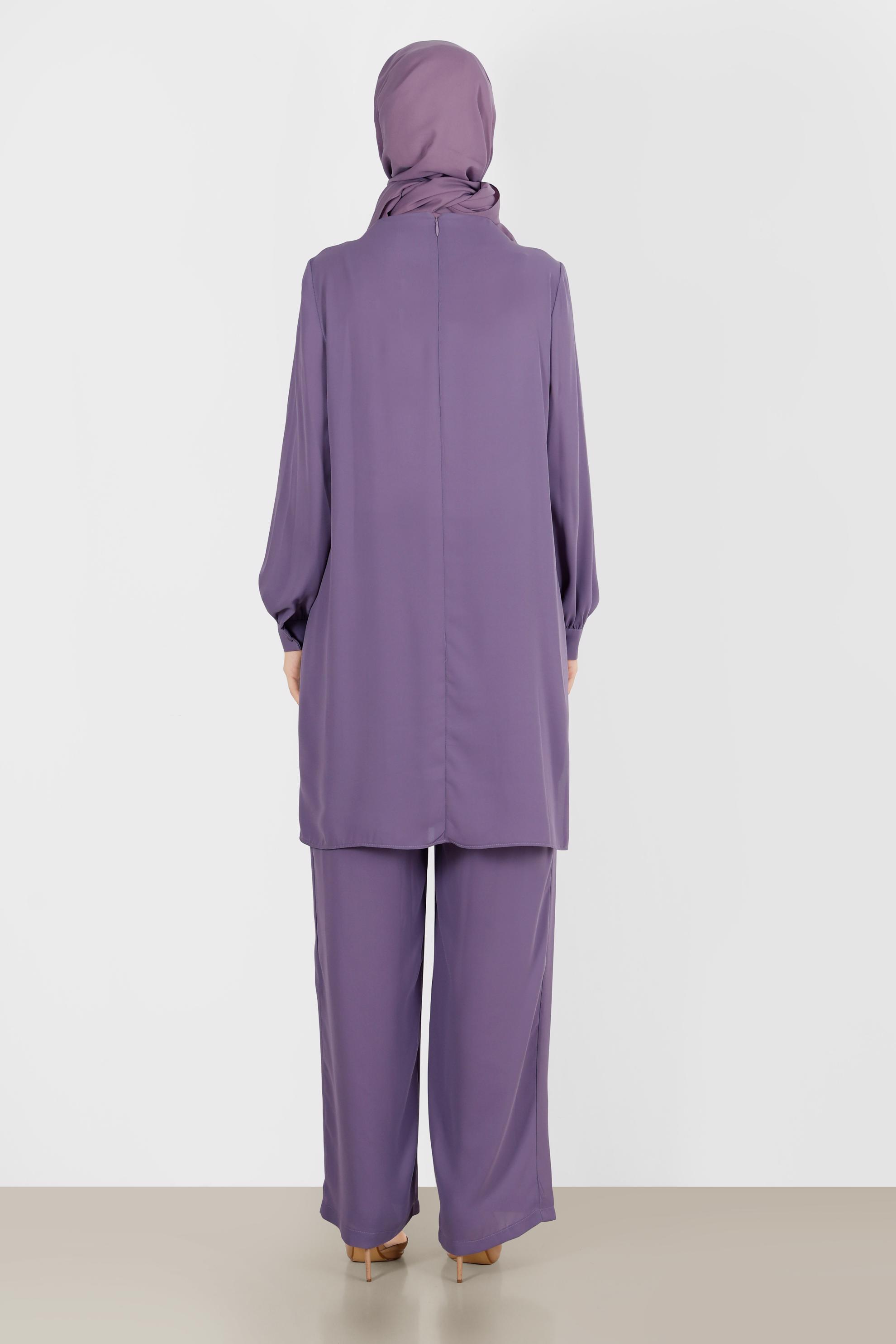 Tesettür giyim MÜRDÜM TAŞLI İKİLİ PANTOLONLU TAKIM 42514 