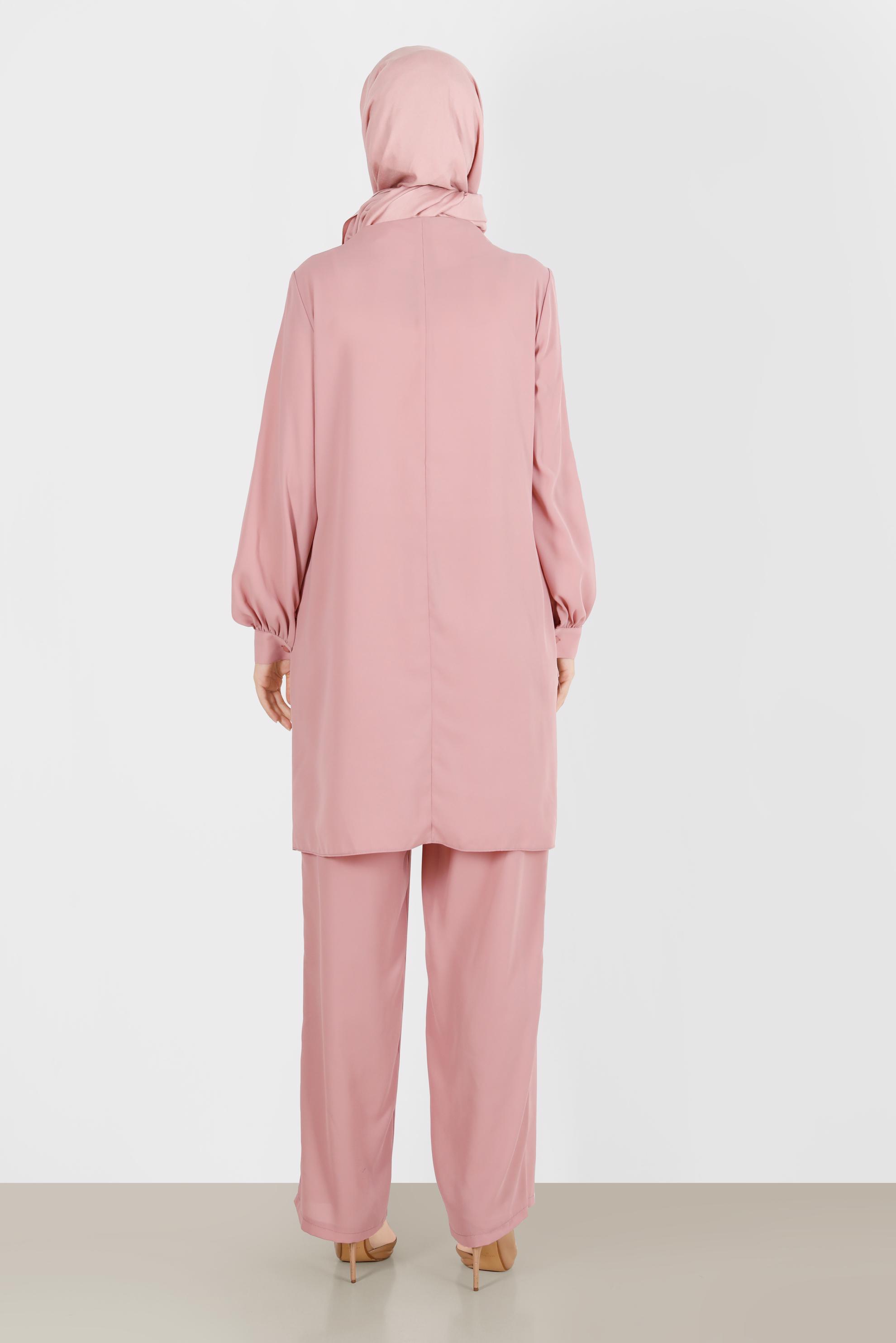 Tesettür giyim PEMBE TAŞLI İKİLİ PANTOLONLU TAKIM 42514 