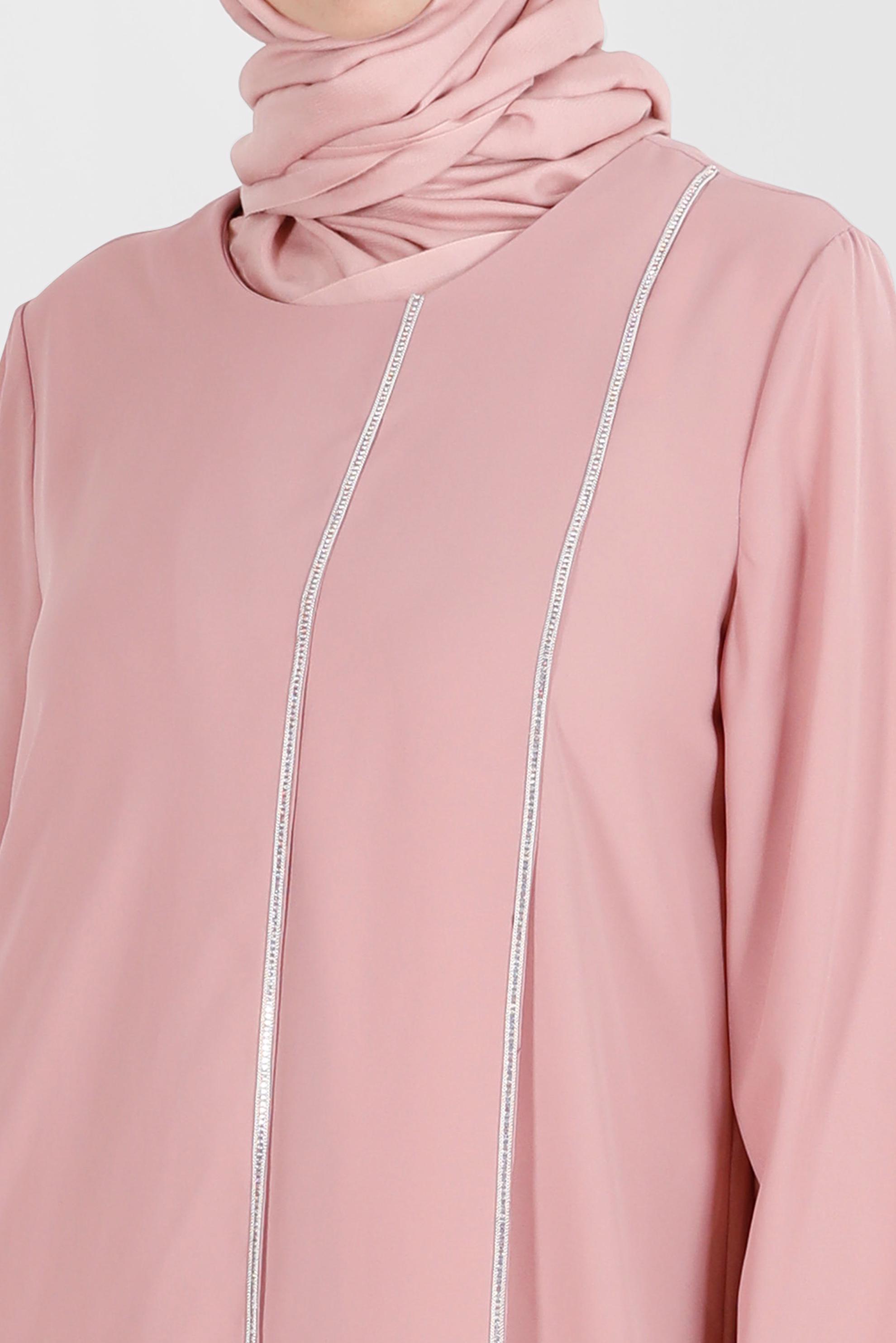 Tesettür giyim PEMBE TAŞLI İKİLİ PANTOLONLU TAKIM 42514 