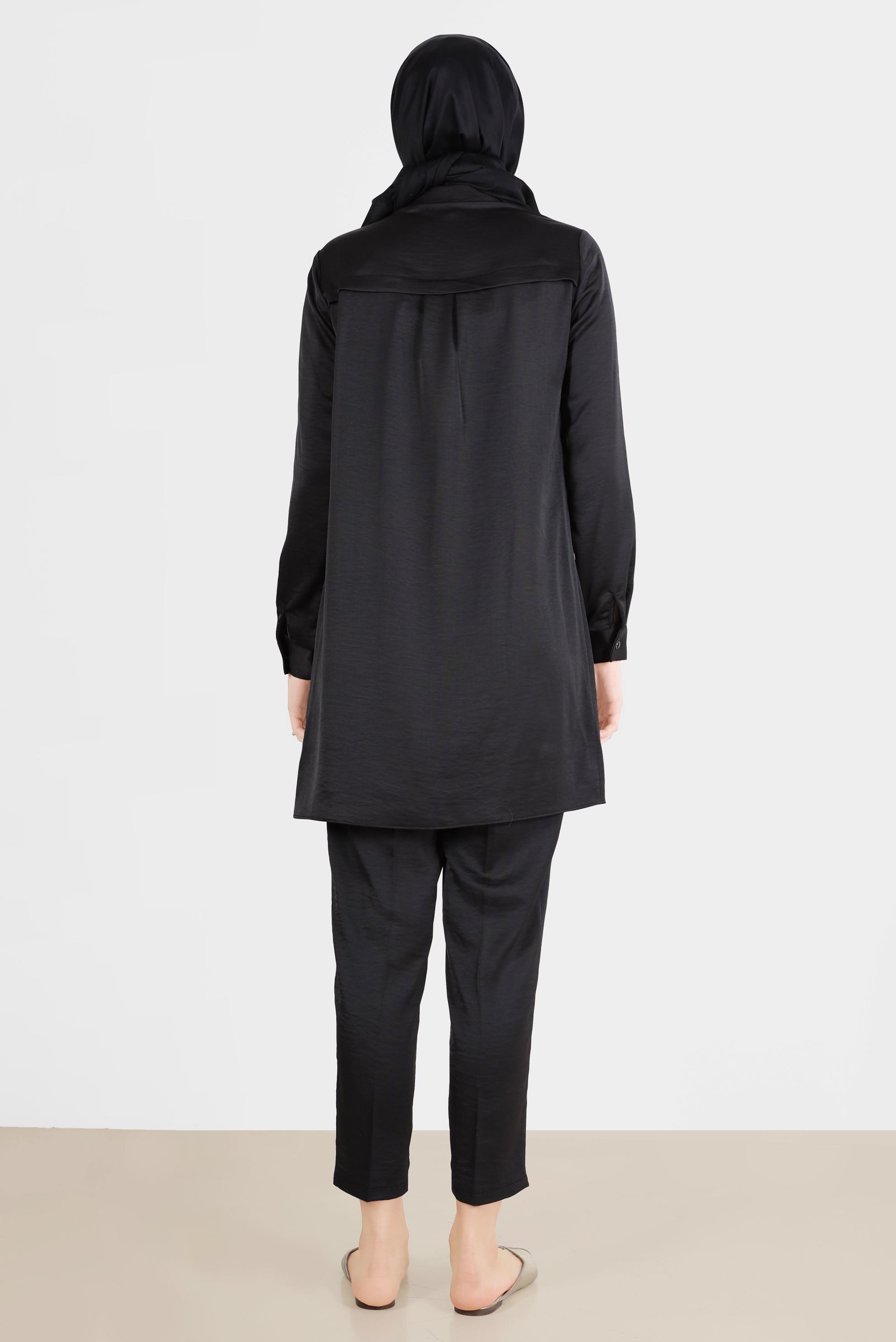 Tesettür giyim SİYAH TAŞ DETAYLI GİZLİ DÜĞMELİ İKİLİ PANT. TAKIM 42515	