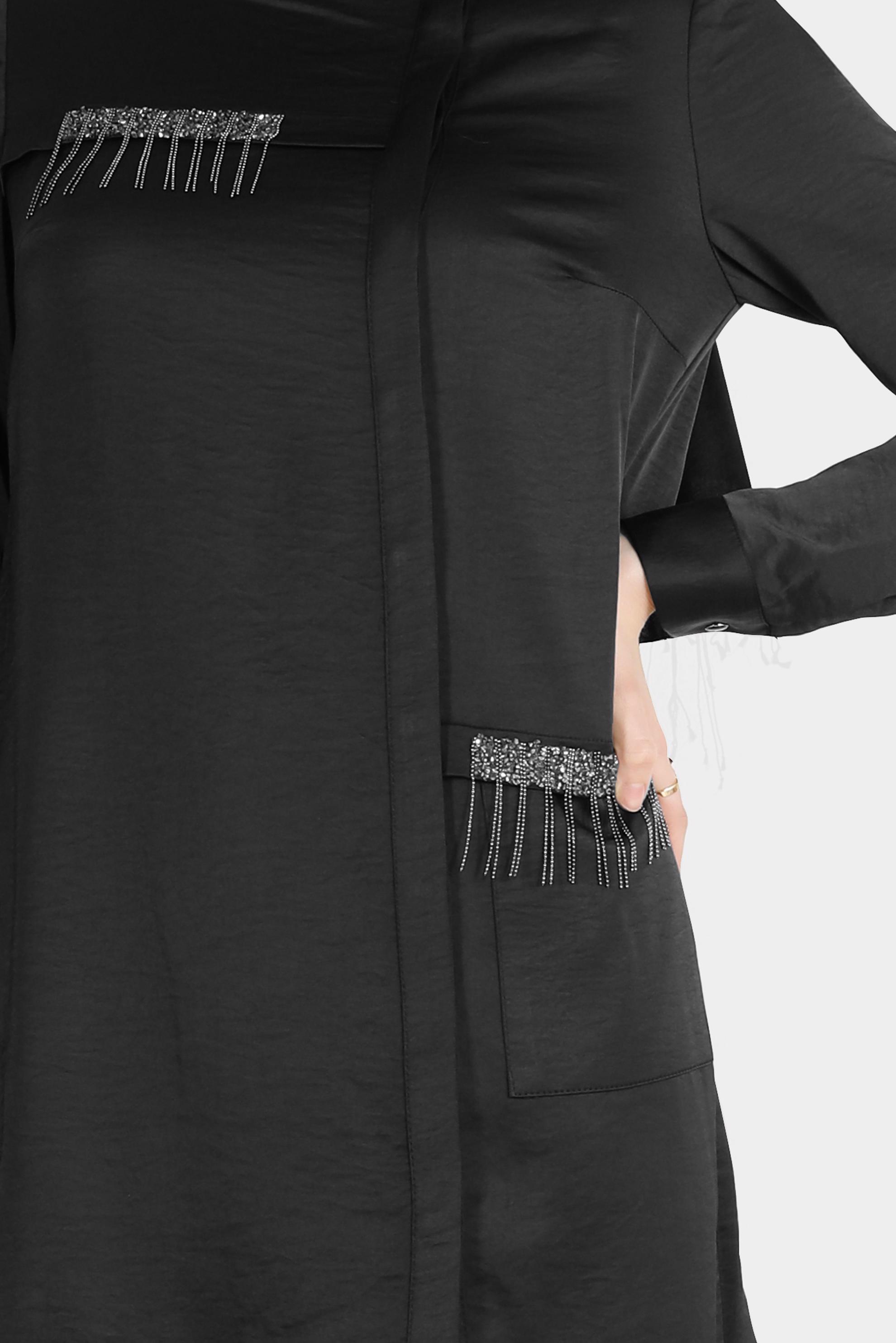 Tesettür giyim SİYAH TAŞ DETAYLI GİZLİ DÜĞMELİ İKİLİ PANT. TAKIM 42515	