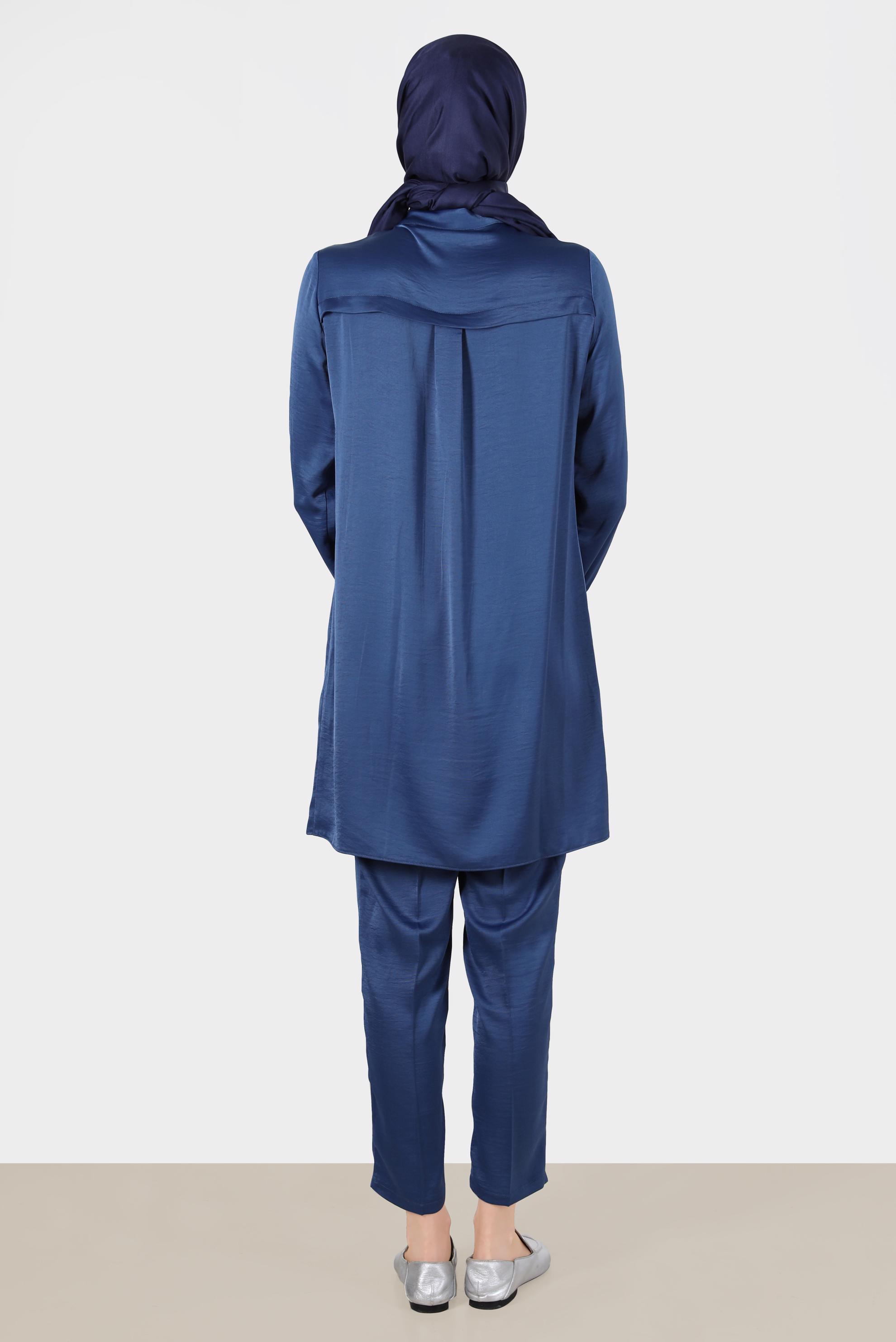 Tesettür giyim LACİVERT TAŞ DETAYLI GİZLİ DÜĞMELİ İKİLİ PANT. TAKIM 42515	