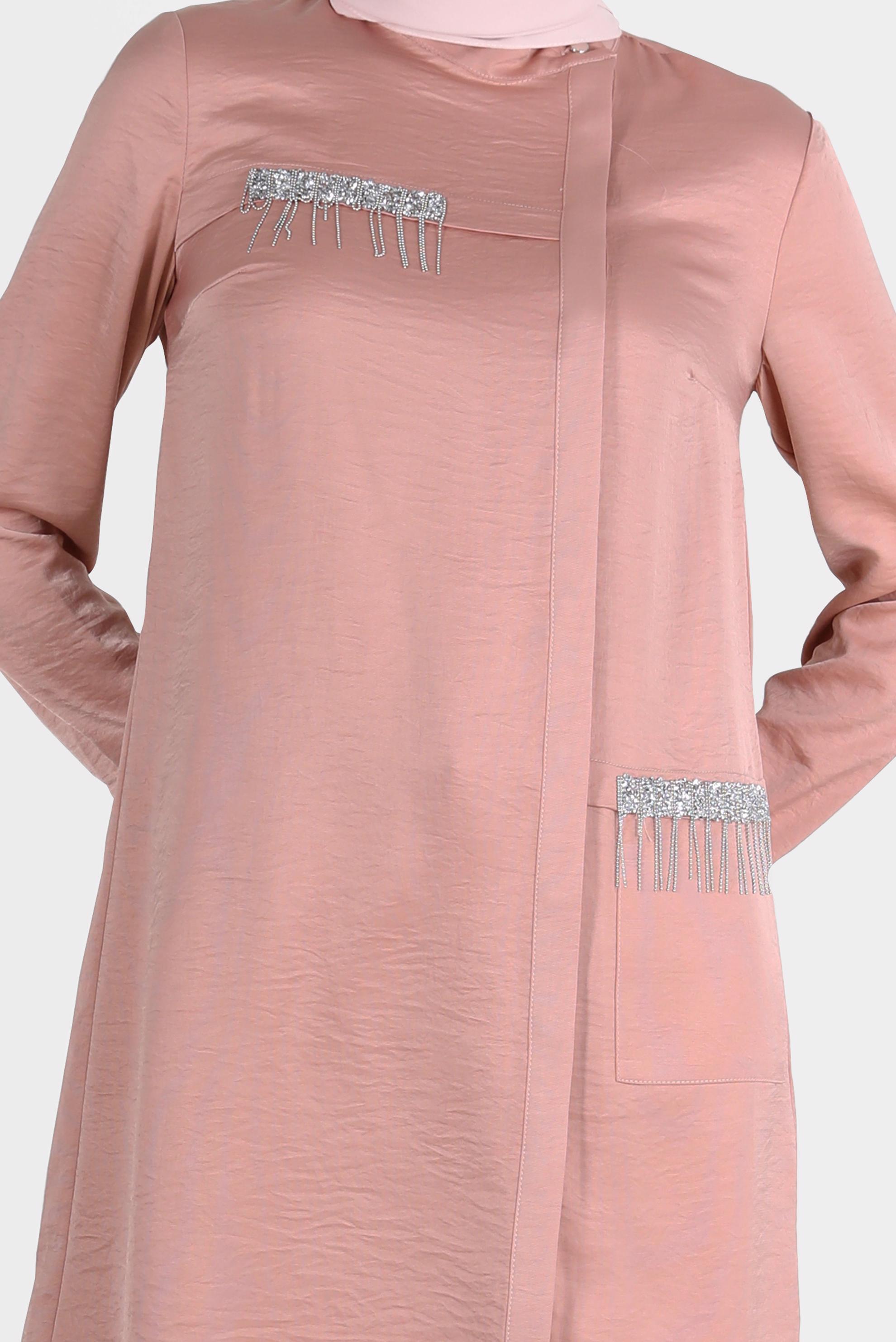 Tesettür giyim PUDRA TAŞ DETAYLI GİZLİ DÜĞMELİ İKİLİ PANT. TAKIM 42515	