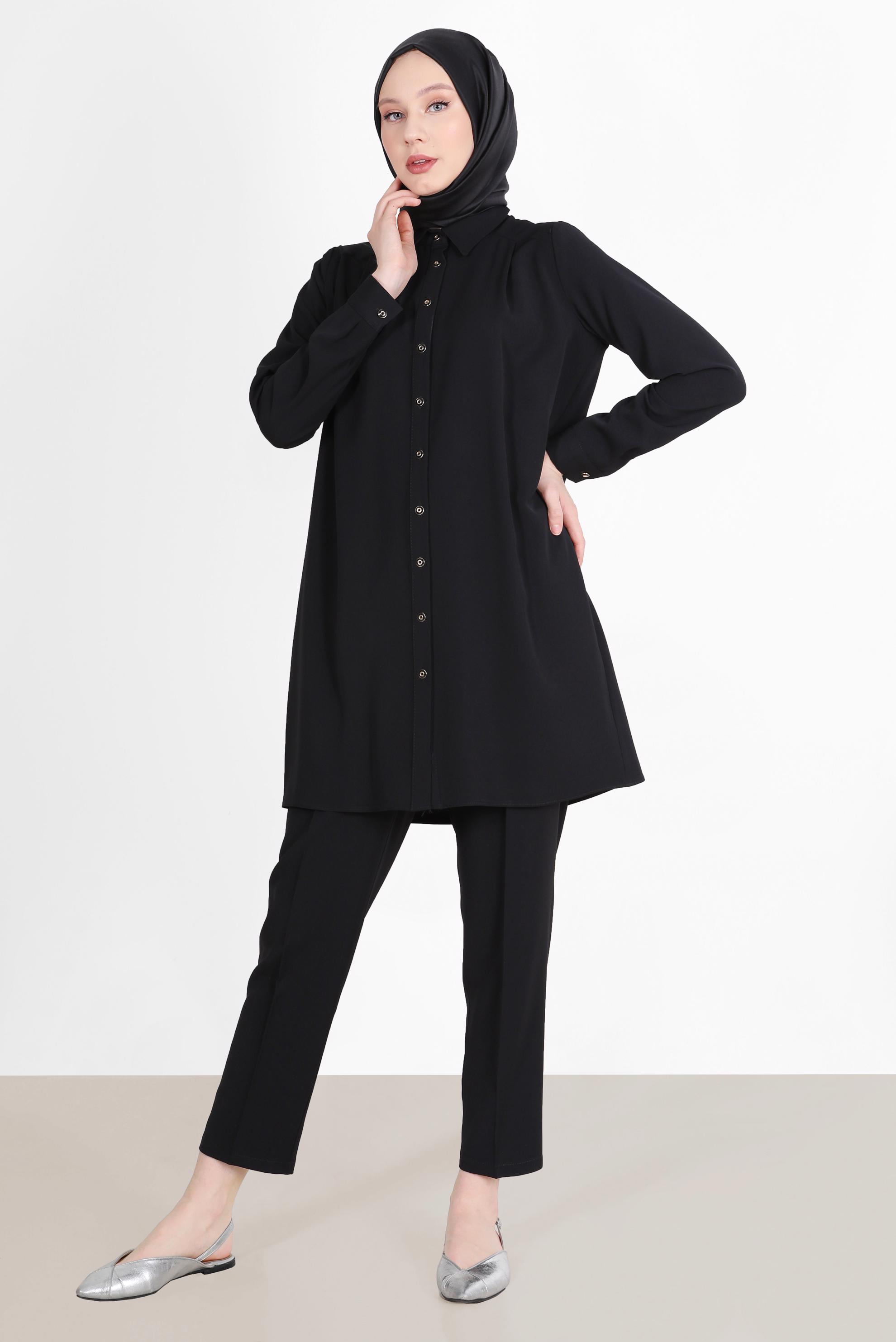 Tesettür giyim SİYAH KLASİK İKİLİ PANT. TAKIM 42516 