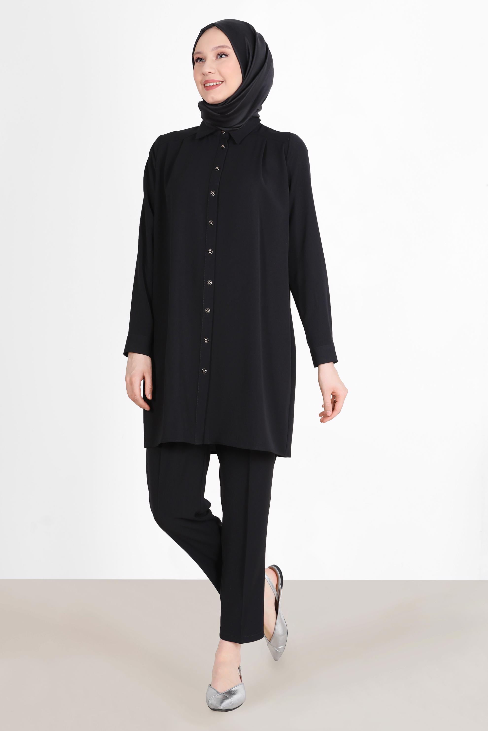 Tesettür giyim SİYAH KLASİK İKİLİ PANT. TAKIM 42516 