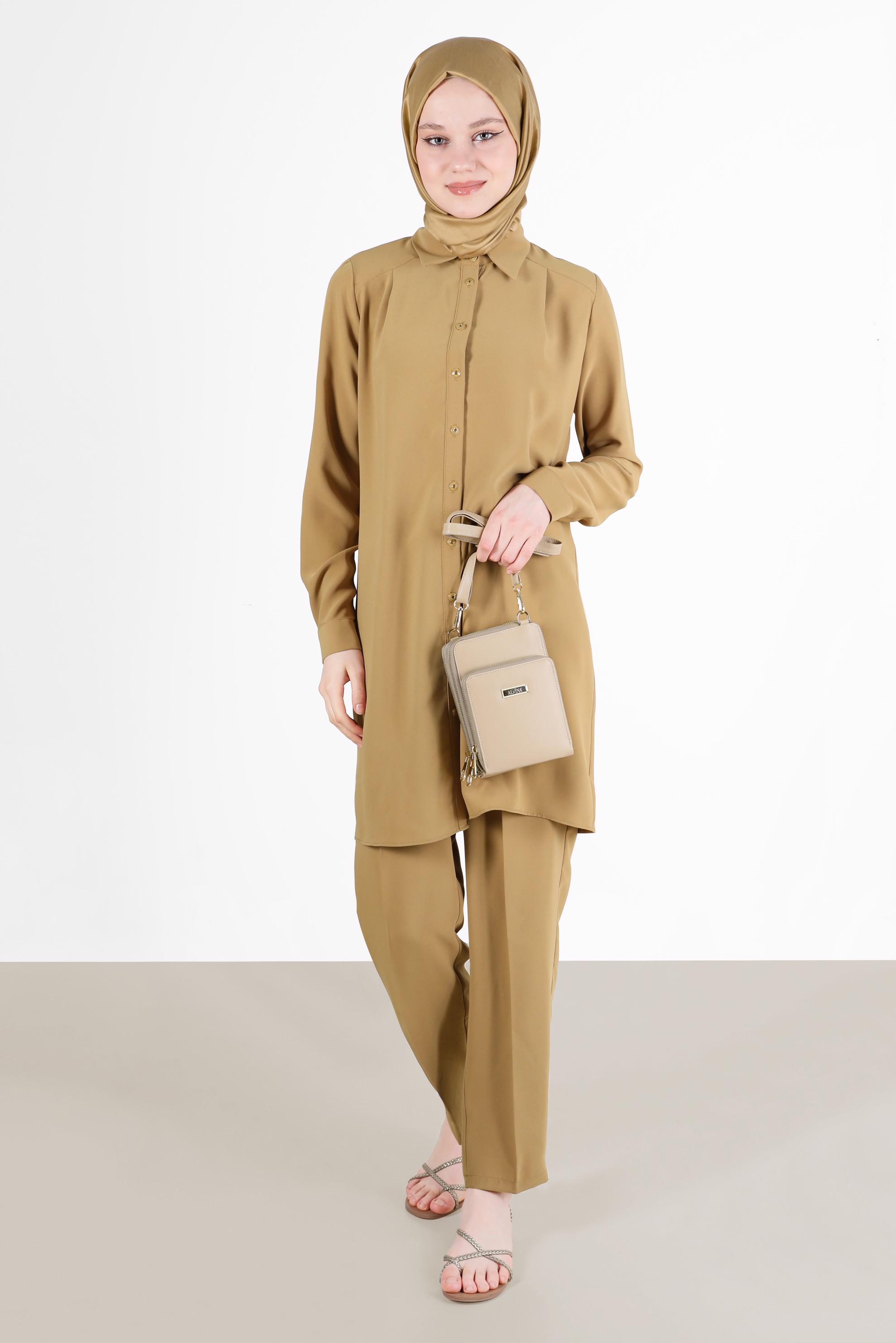 Tesettür giyim SARI KLASİK İKİLİ PANT. TAKIM 42516 