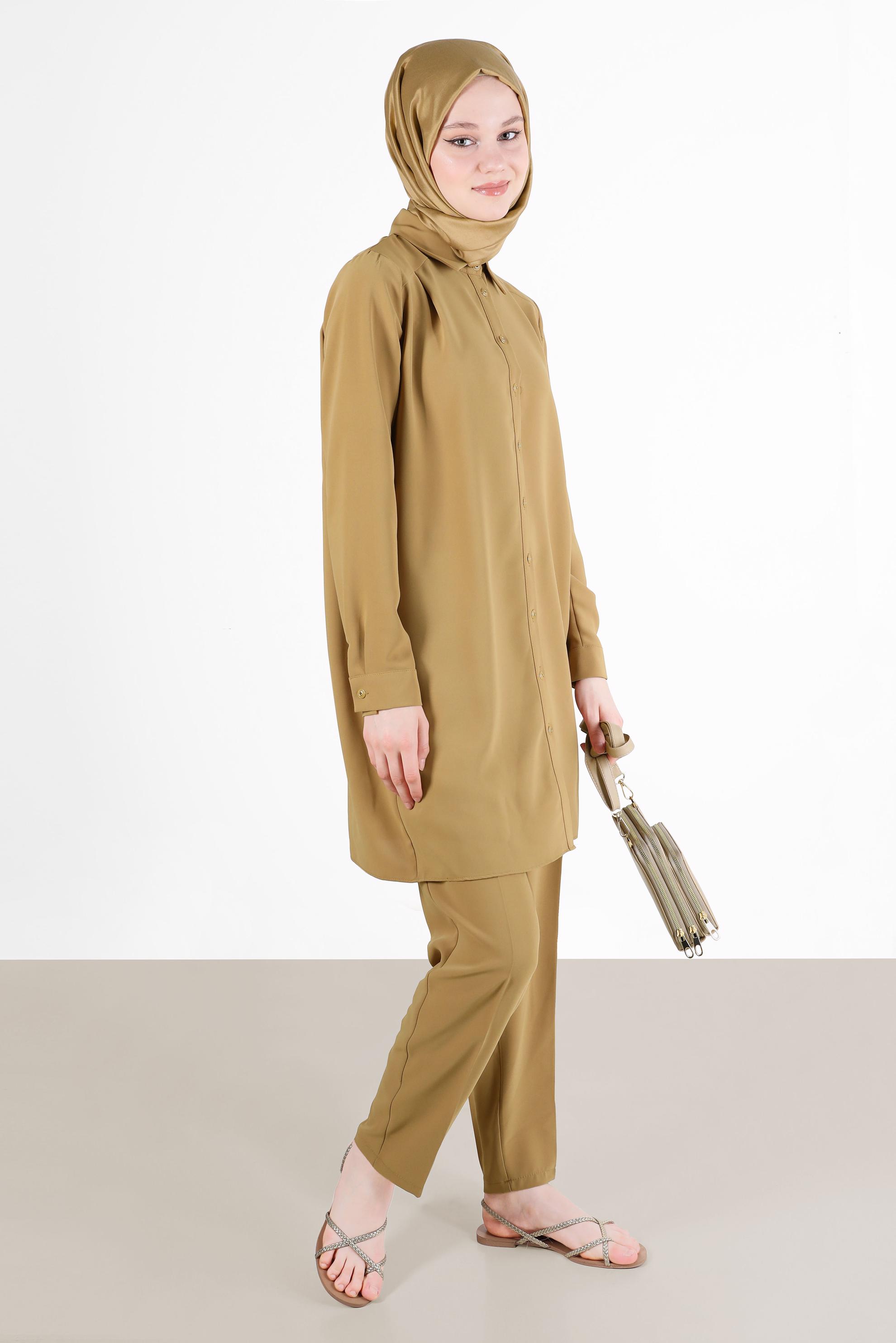 Tesettür giyim SARI KLASİK İKİLİ PANT. TAKIM 42516 